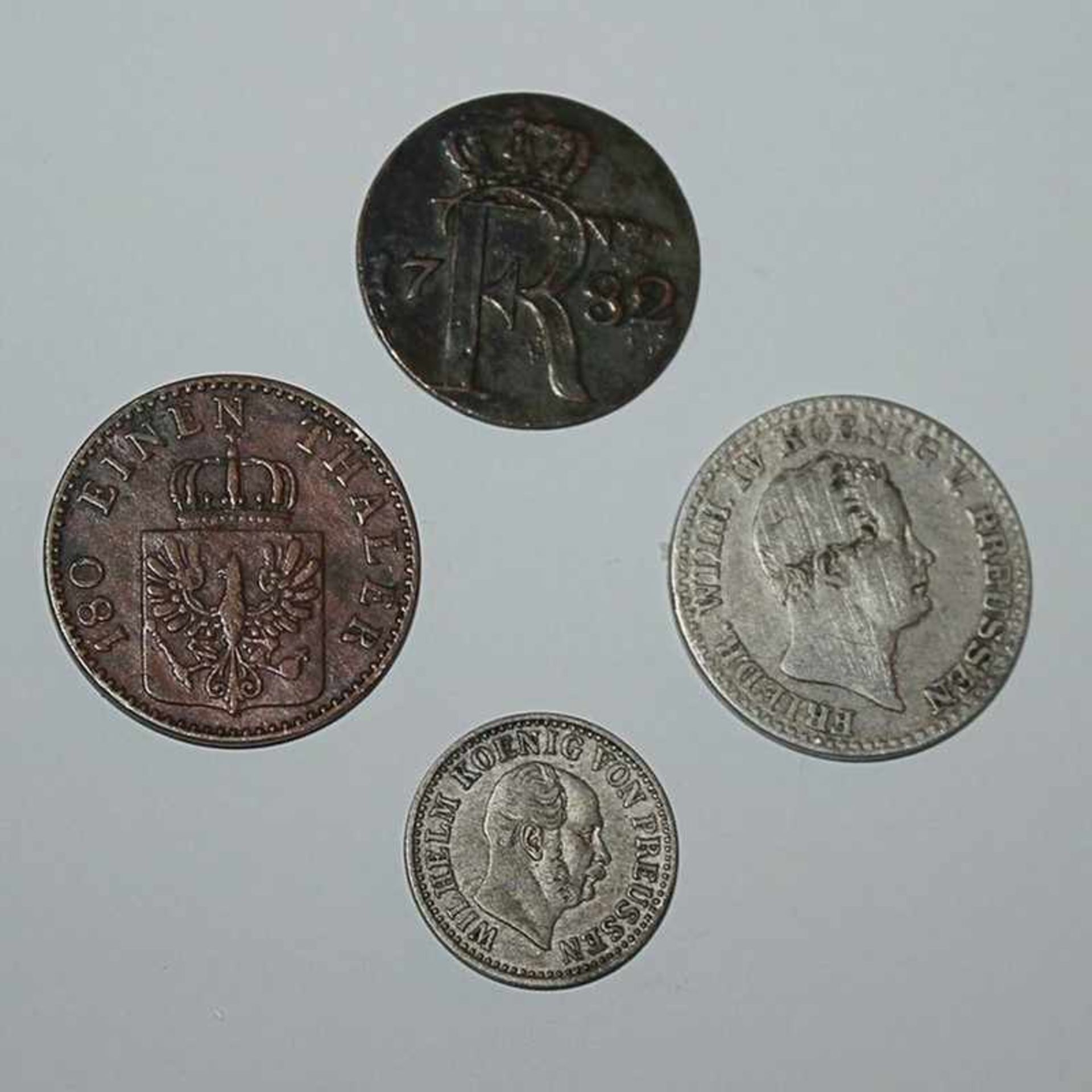 Preussen - Vier Kleinmünzen Friedrich II. v. Preussen - 24 einen Thaler 1782 A, Wilhelm König v.