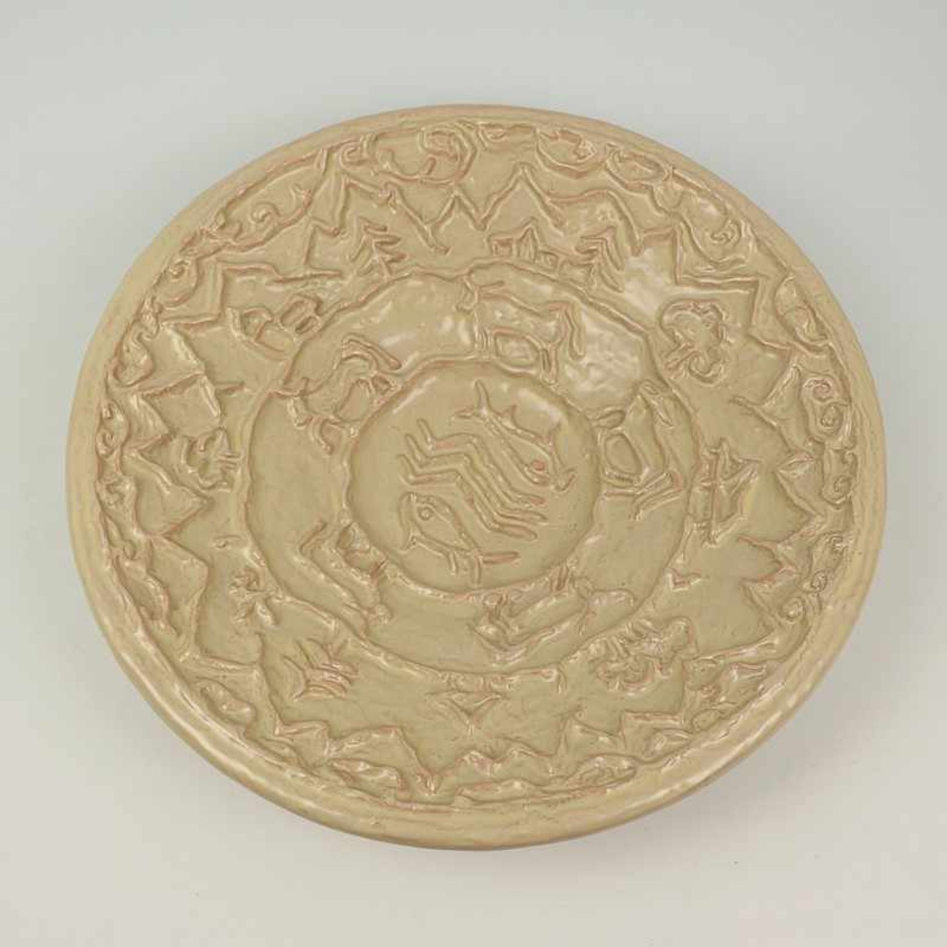 Gmundner Keramik - Schale um1920, Stempelmarke, Nr. 547, hellroter Scherben, Handarbeit, kreisförmig