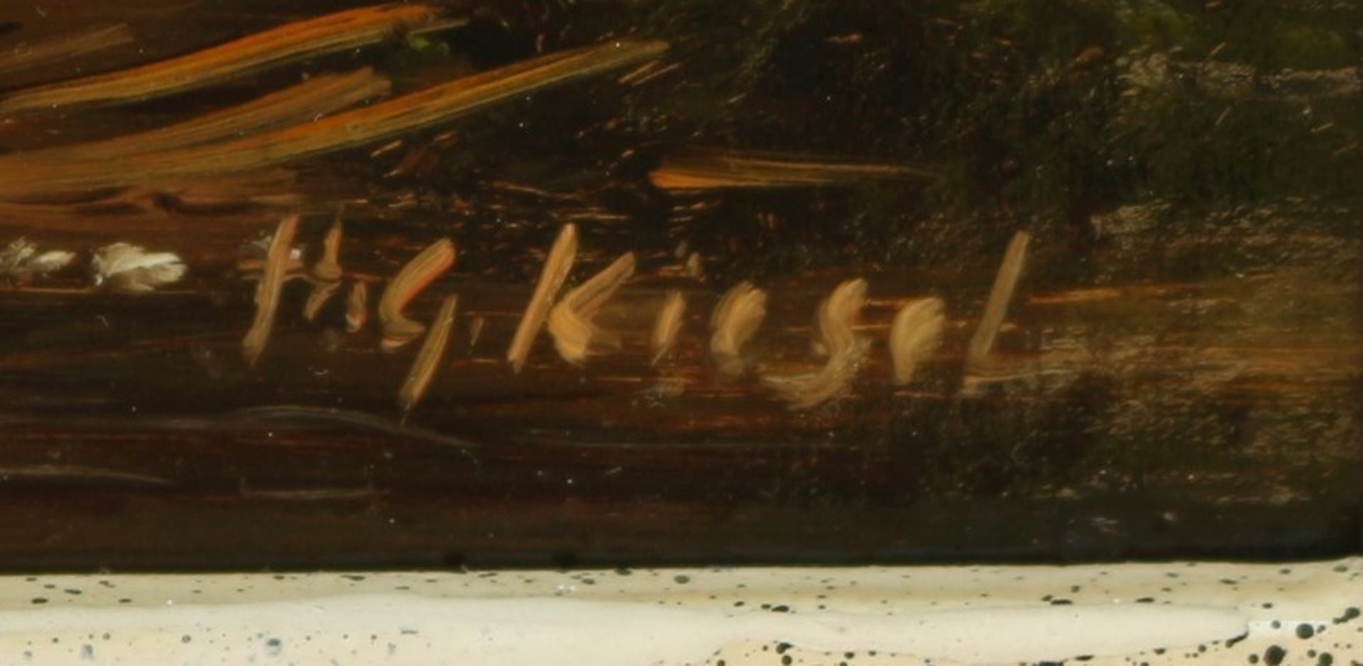 Kiesel, H.G. "Bergbauernhof mit Kühen und Staffagefiguren", Öl/Holz, freundliche Farbpalette, feiner - Bild 2 aus 4