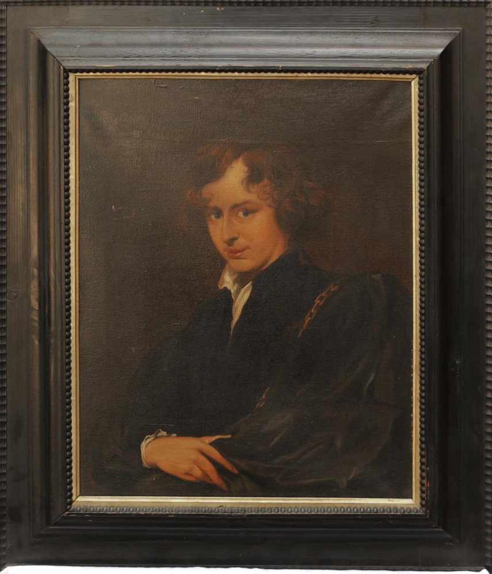 Kopist "Portrait eines jungen Mannes in schwarzer Robe", Öl/Lwd., gedeckte Farbpalette, feiner
