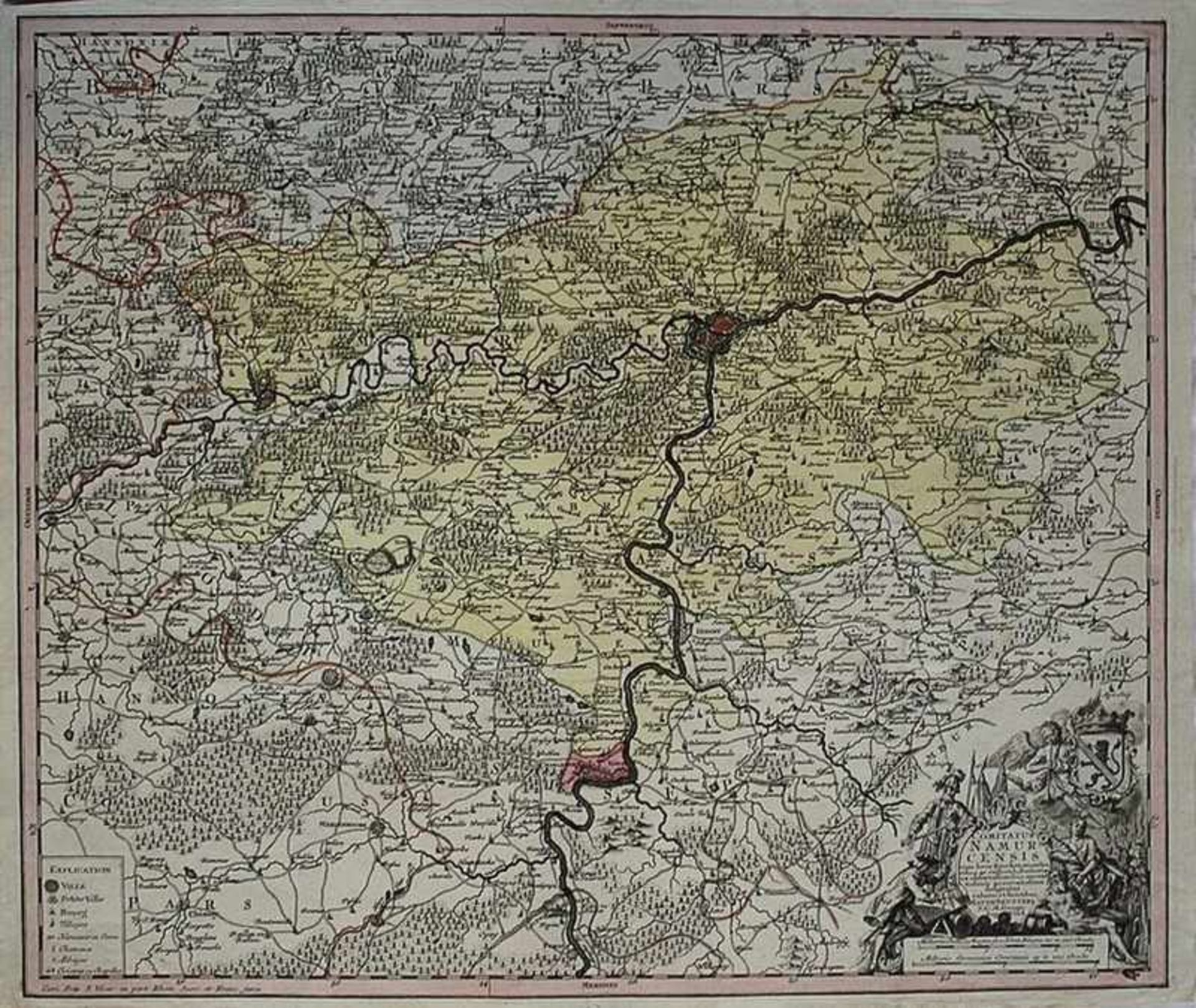 Karte - Seutter, Matthias 18. Jh., "Comitatus Namur Censis...", franz. Karte, Kupferstich,