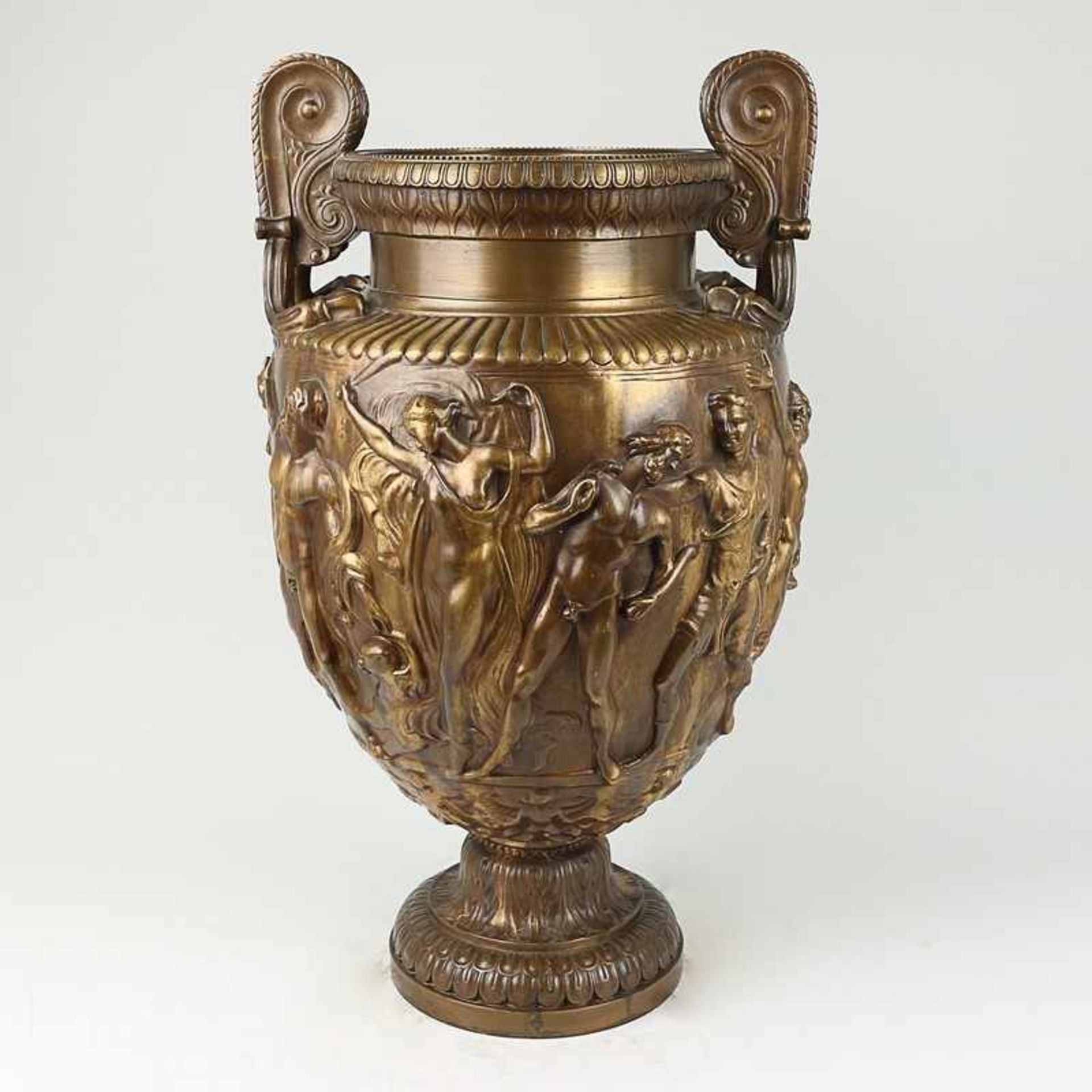Amphorenvase 20.Jh., Bronze, patiniert, nach antikem Vorbild, runder Stand m. Akanthusblattdekor,