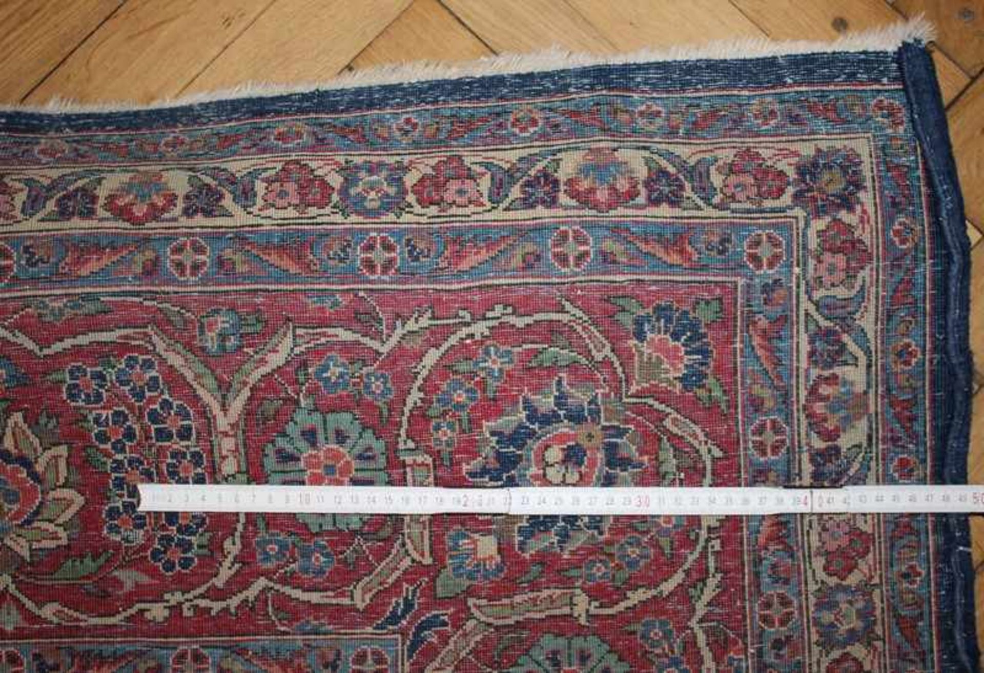 Orientteppich Anf.20.Jh., Persien, Keshan, Baumwolle/Korkwolle, handgeknüpft, blaues Feld mit - Bild 7 aus 11