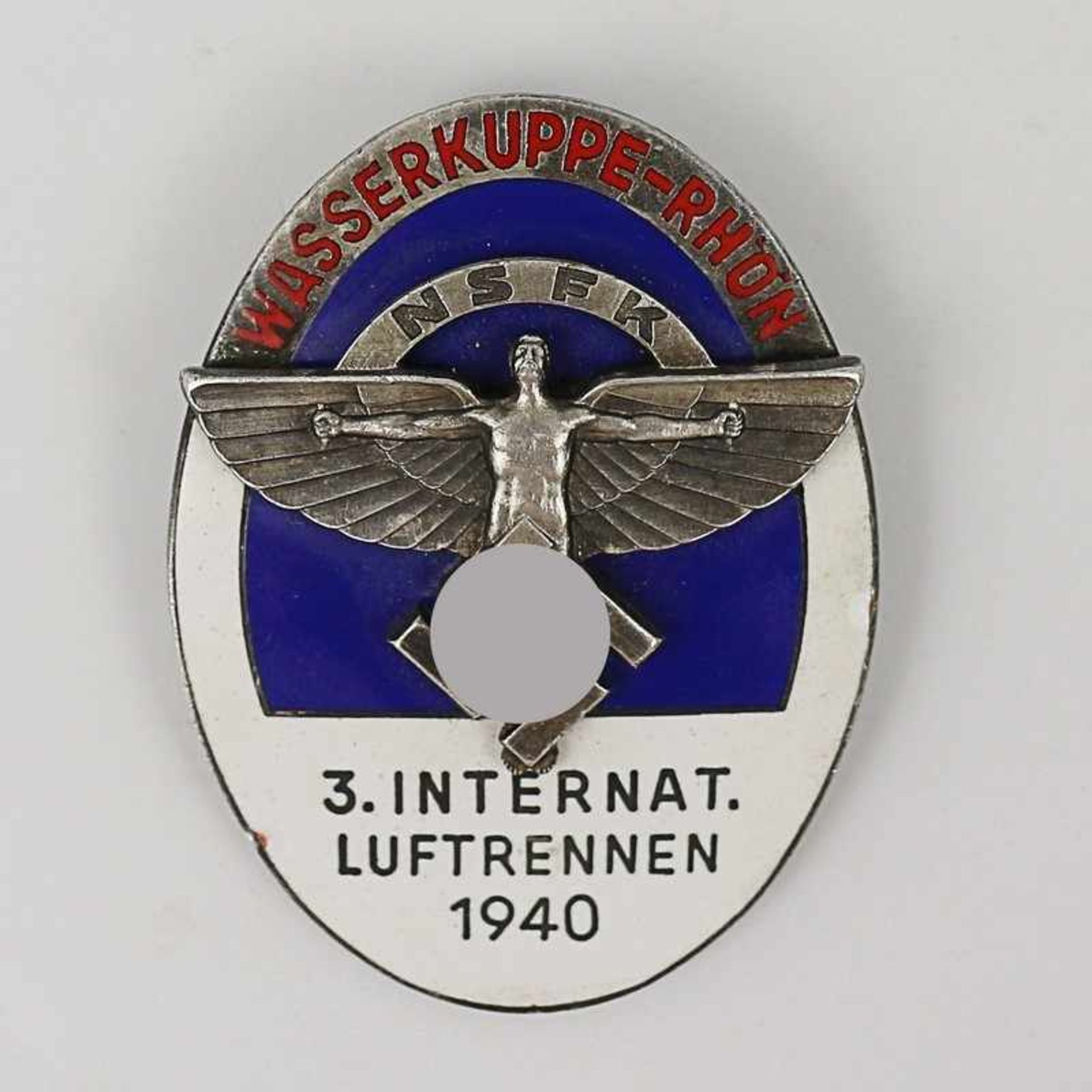 Abzeichen - 3.Reich NSFK, Wasserkuppe-Rhön, 3. Internat. Luftrennen 1940, Metall, polychrom