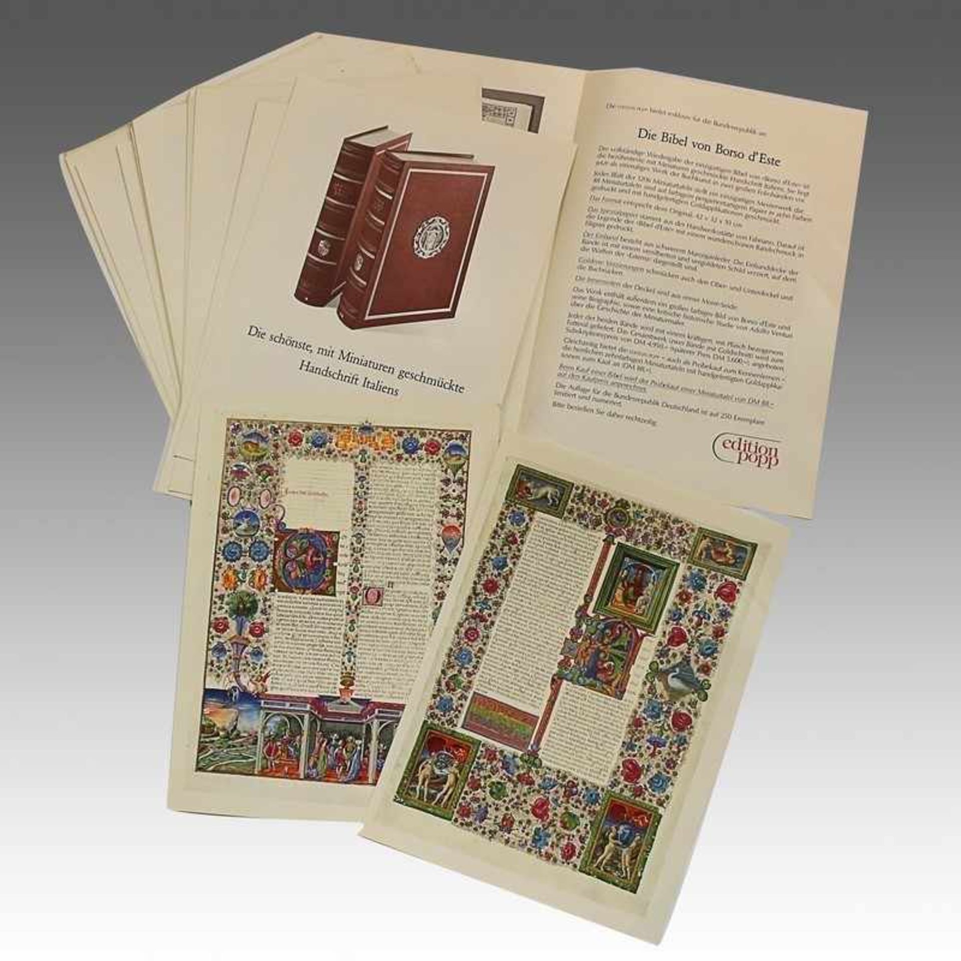 Faksimile Die Bibel von Borso d'Este, 15. Jh., 20 Blätter, Nachdruck d. Edition Popp, in Mappe, tlw.