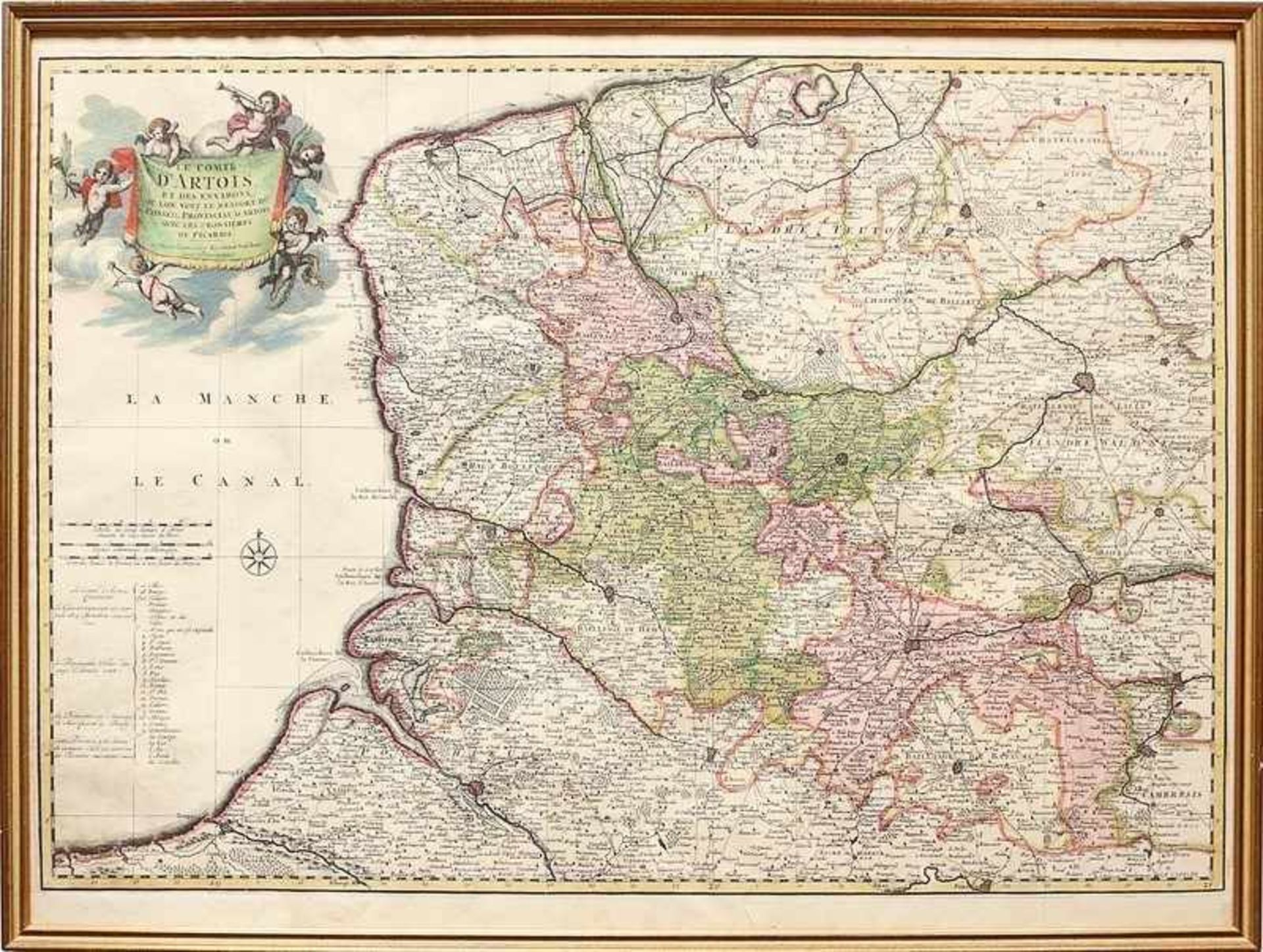 Karte - Visscher, Nicolaum 17./18. Jh., "Le Comte d'Artois...", Kupferstichkarte, teilkoloriert,
