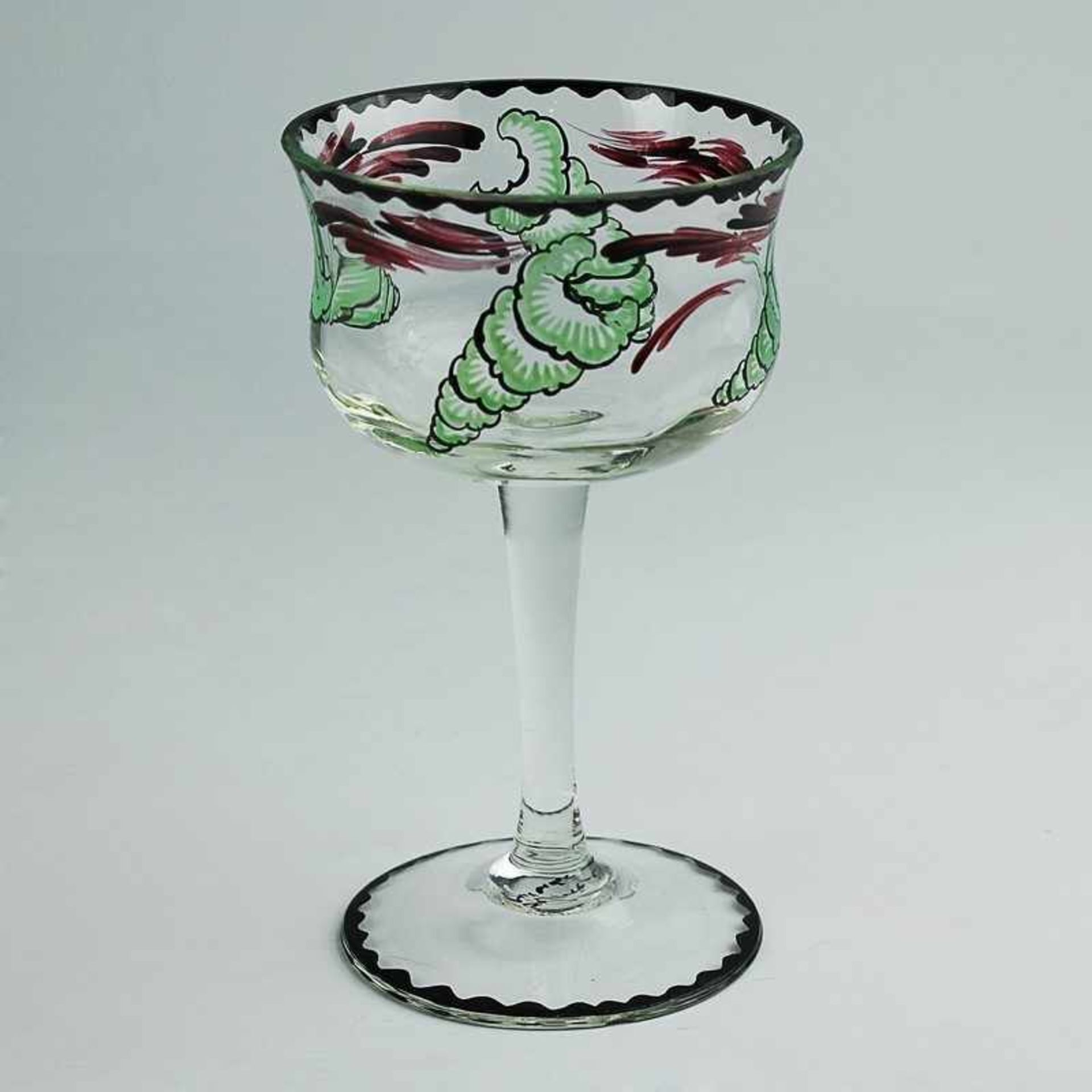 Seyfried - Weinglas um 1920, Emmy Seyfried, München, farbloses Glas, dünner Schaft, tulpenförmige