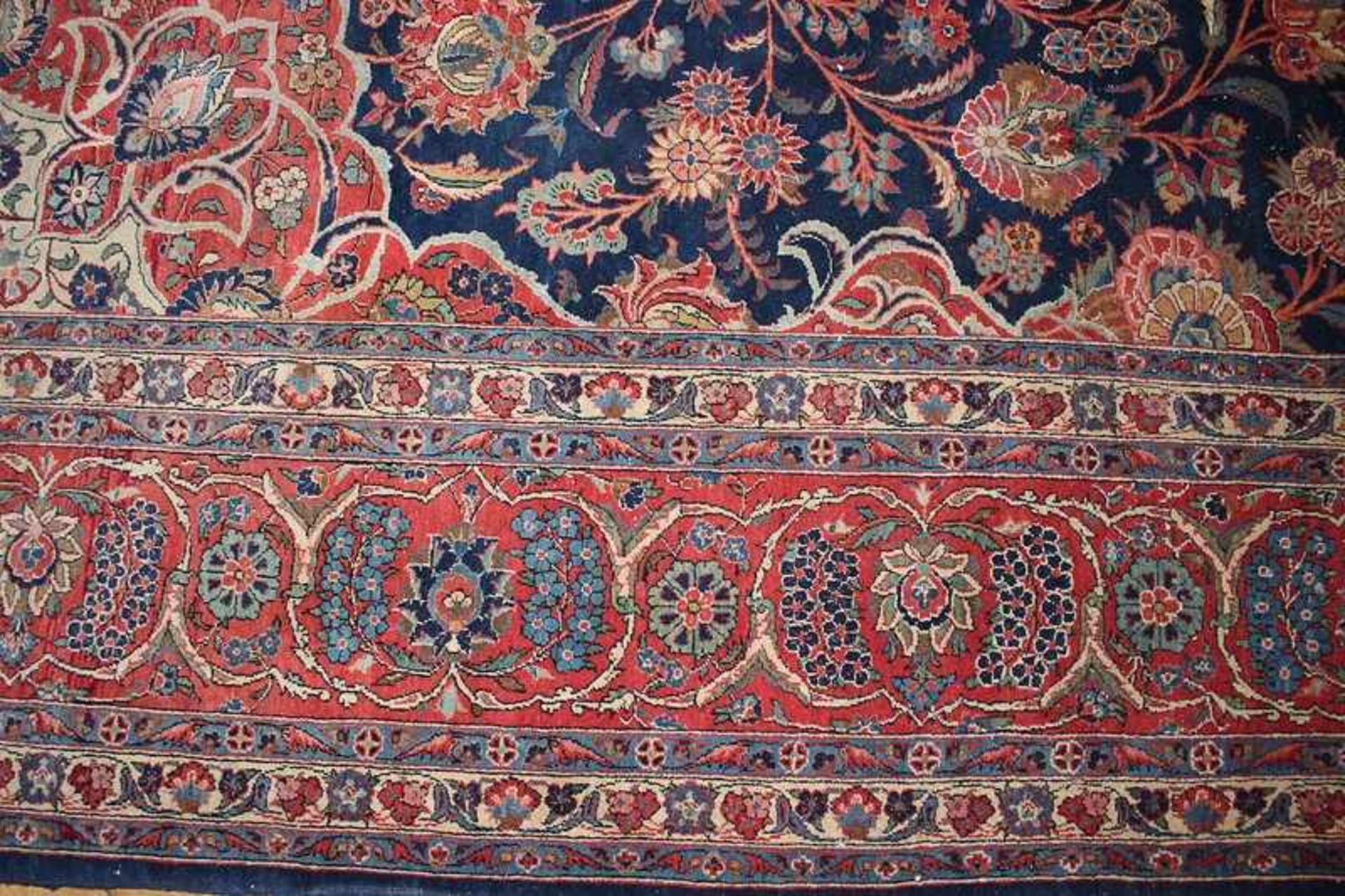 Orientteppich Anf.20.Jh., Persien, Keshan, Baumwolle/Korkwolle, handgeknüpft, blaues Feld mit - Bild 10 aus 11