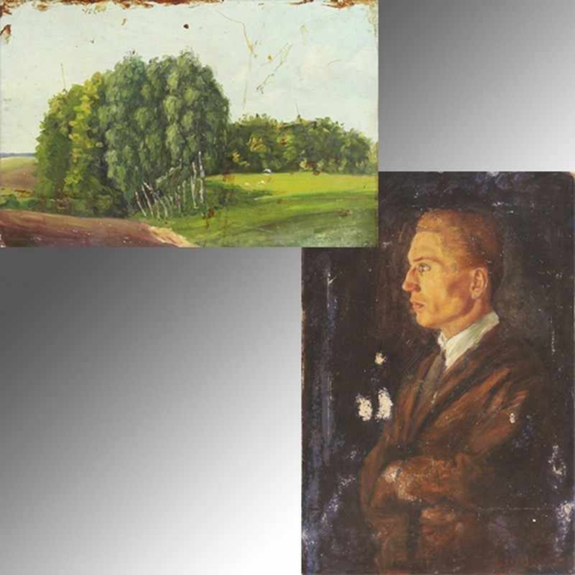 Künstlernachlass - Lindner, Georg "Männerportrait im Anzug", Öl/Malkarton, gedeckte Farbpalette,