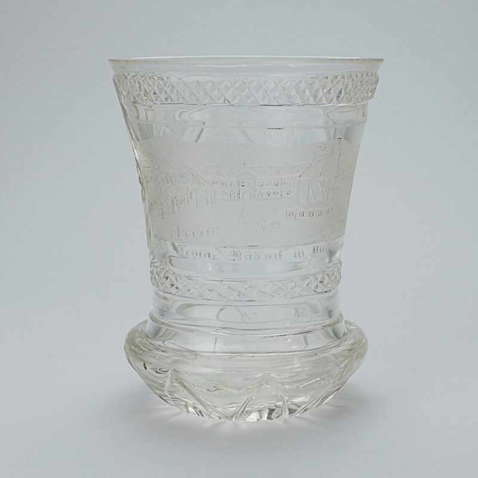 Bäderglas - Bad Teplitz um 1820/30, farbloses Glas, runder ranftartiger Stand, konischer, leicht
