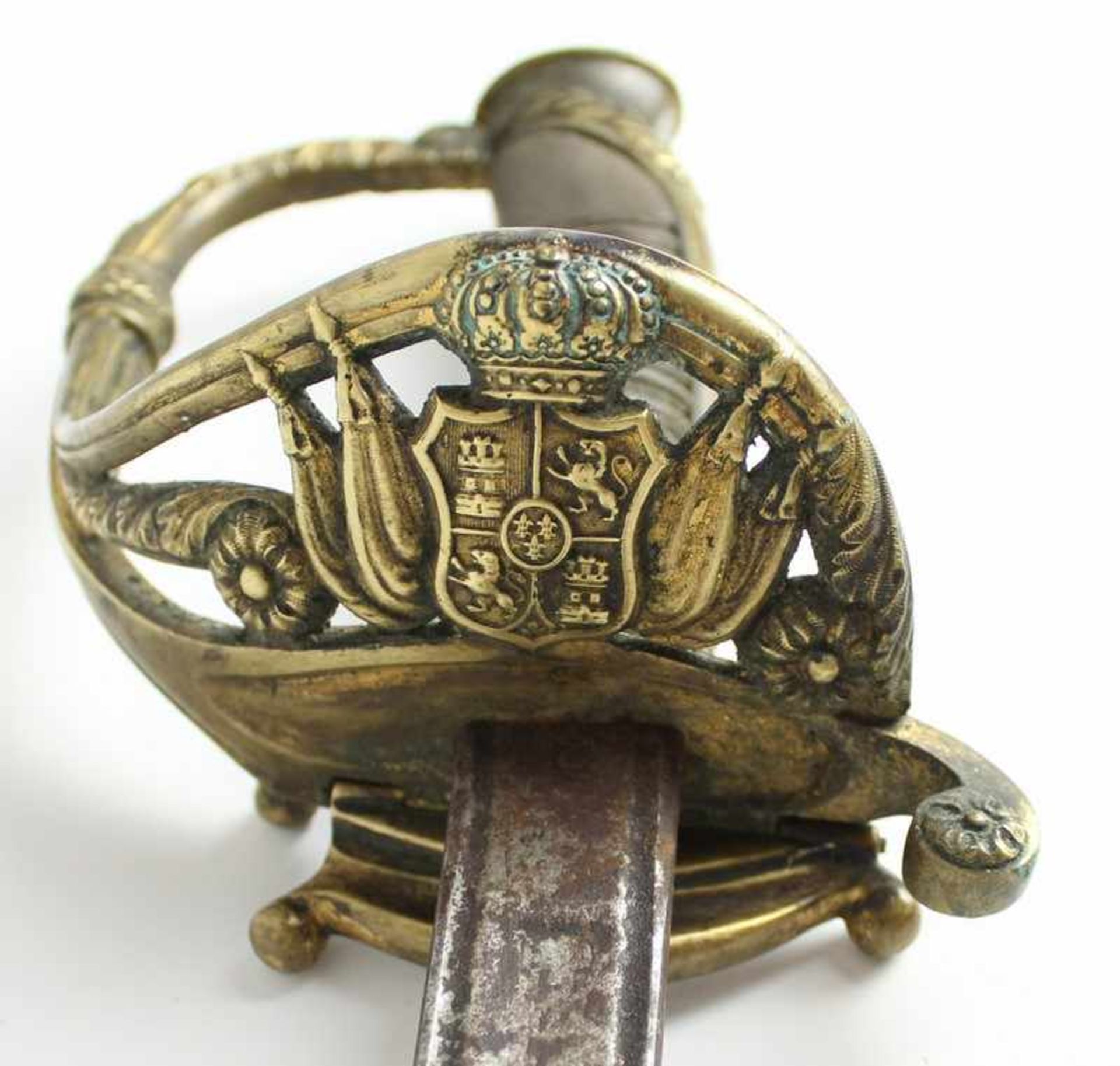 Säbel - Spanien 19.Jh., leicht gebogene einschneidige Klinge, Bronzegefäß, seitlich klappbar, m. - Bild 2 aus 3
