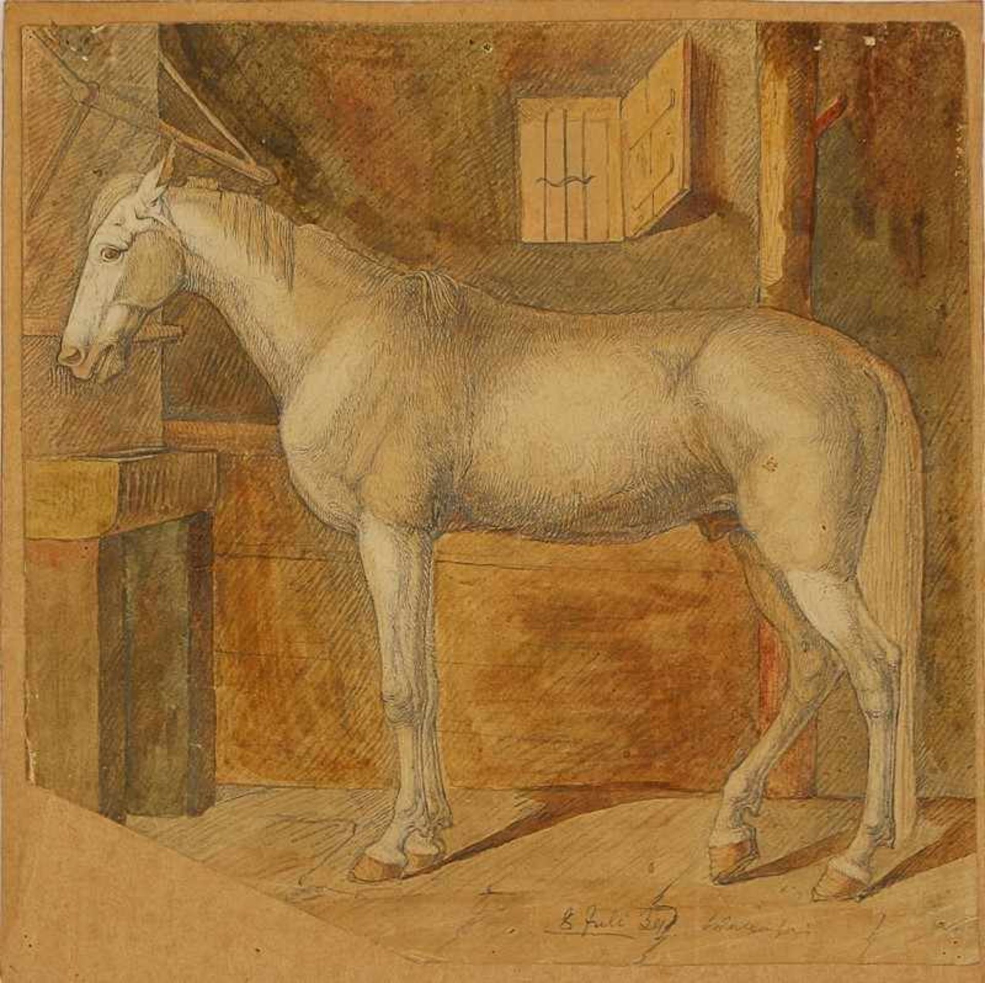 Klein, Johann Adam 1792 Nürnberg-1875 München, unsign., wohl Johann Adam Klein, "Pferd im Stall",