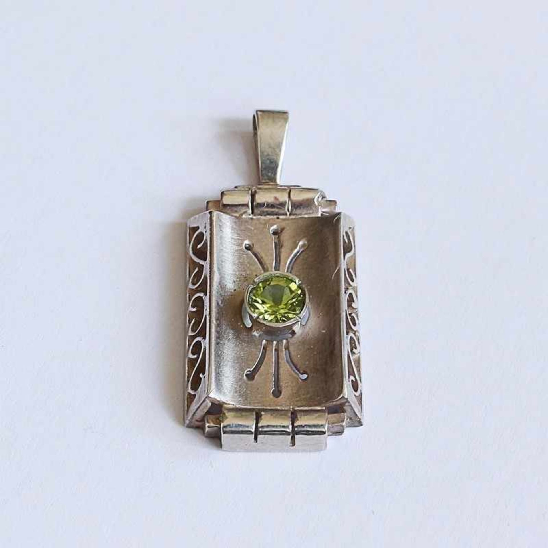 Anhänger - Peridot um 1915/20, Pforzheim, Si 935, Entw. Zerrenner, Mustersammlung, rechteckig/