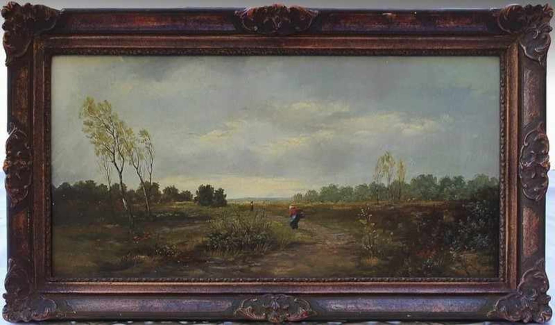 Helmer um 1900, "Bäuerin auf dem Feld beim Einholen der Ernte", schlichte ländliche Szene,