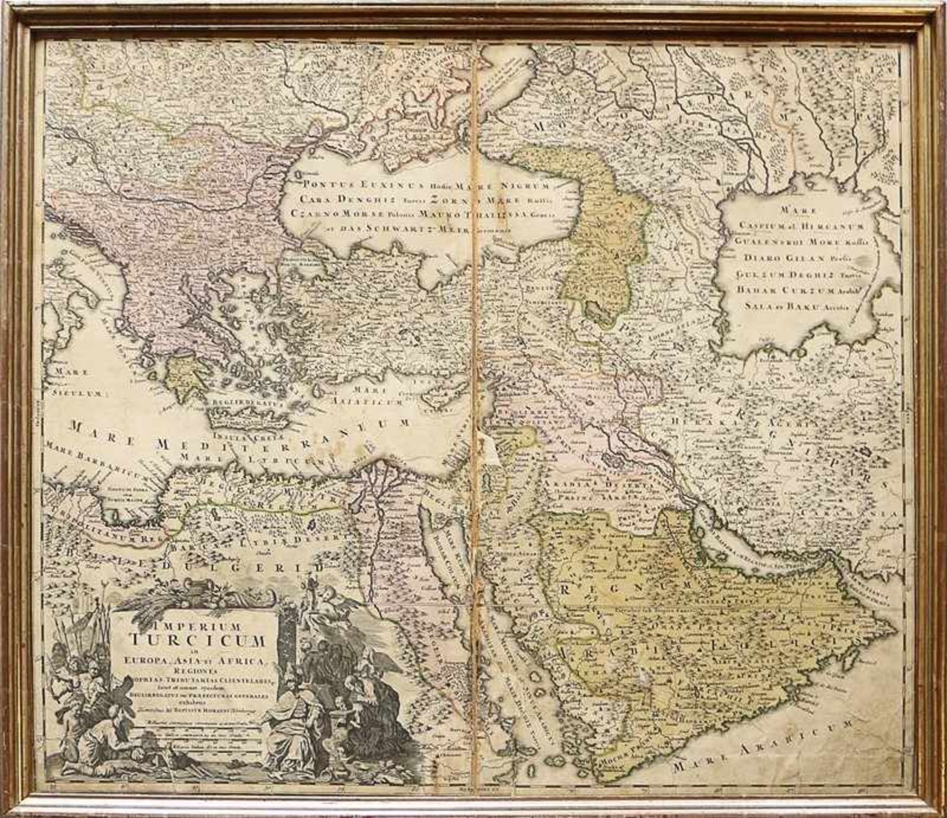 Karte - Homann, Johann Baptist 18. Jh., "Imprium Turcicum", Kupferstichkarte, teilkoloriert, m.