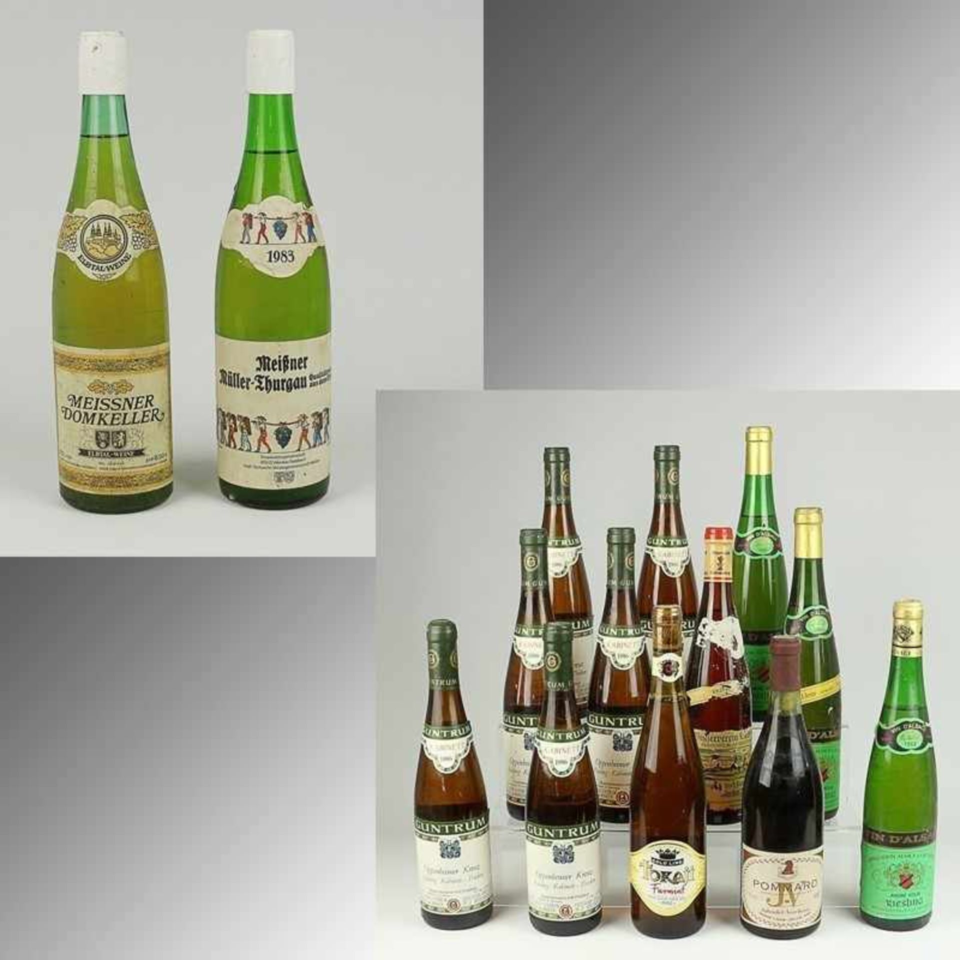 Wein - Konvolut 14 Fl., Deutschland: 1 Meissner Domkeller, 1 Meißner Müller -Thurgau, 1983, VEG