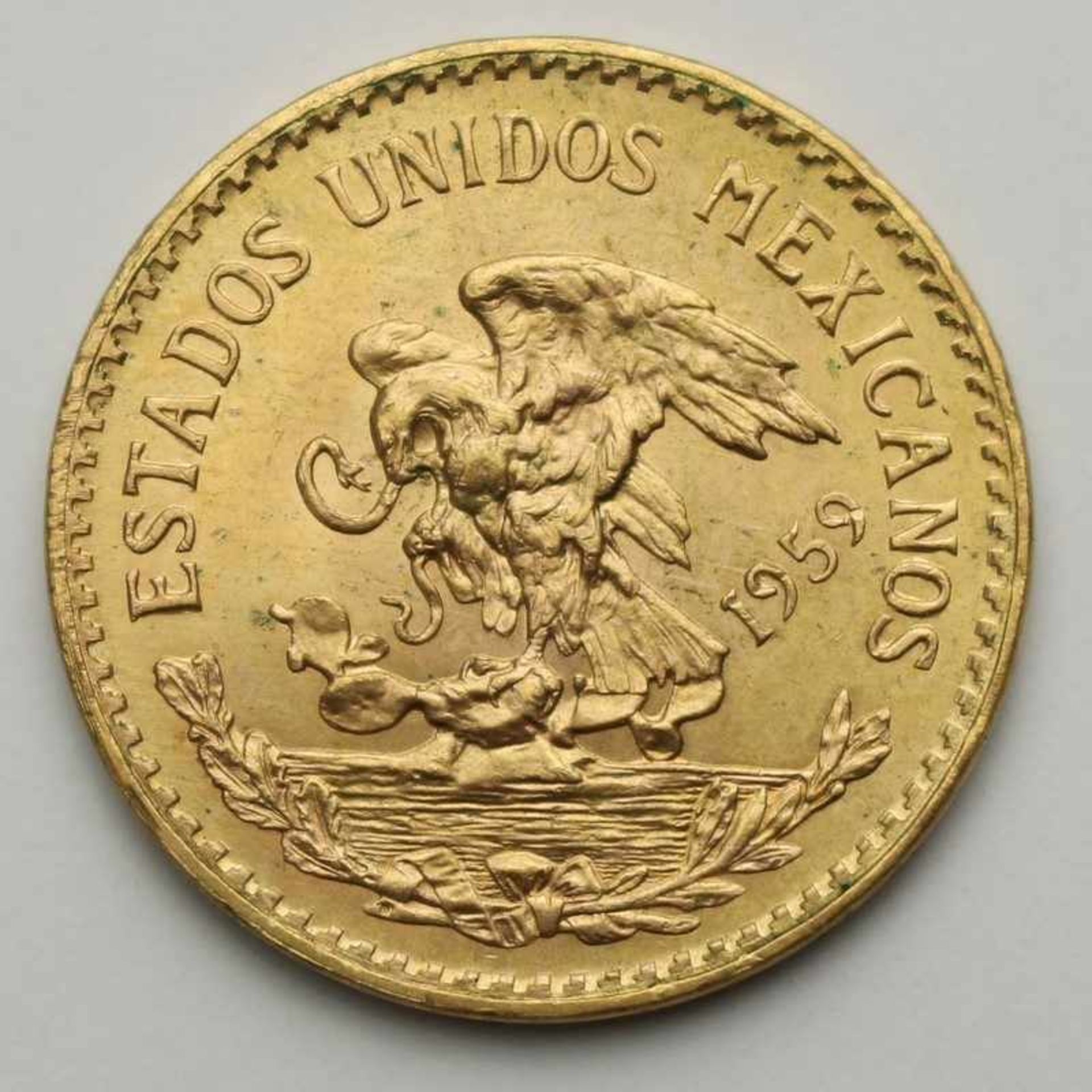 Gold Mexico - 20 Pesos 1959 Centenario Mexiko Aztekenkalender, D 2,7 cm, G 16g, vz