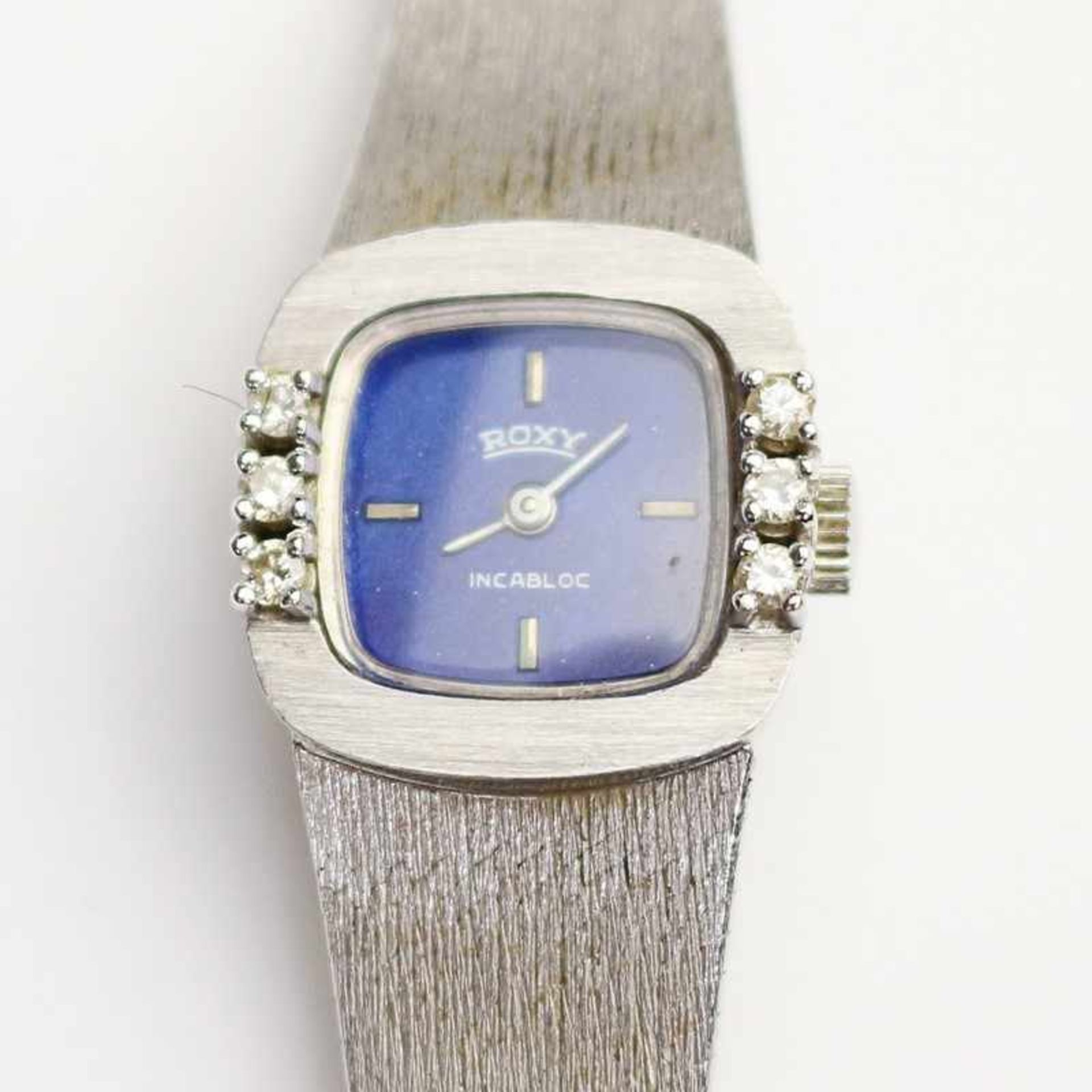 Damenarmbanduhr - Roxy WG 585, gem. "Incabloc", quadr. Gehäuse, ca.1,7cm, blaues Zifferblatt,