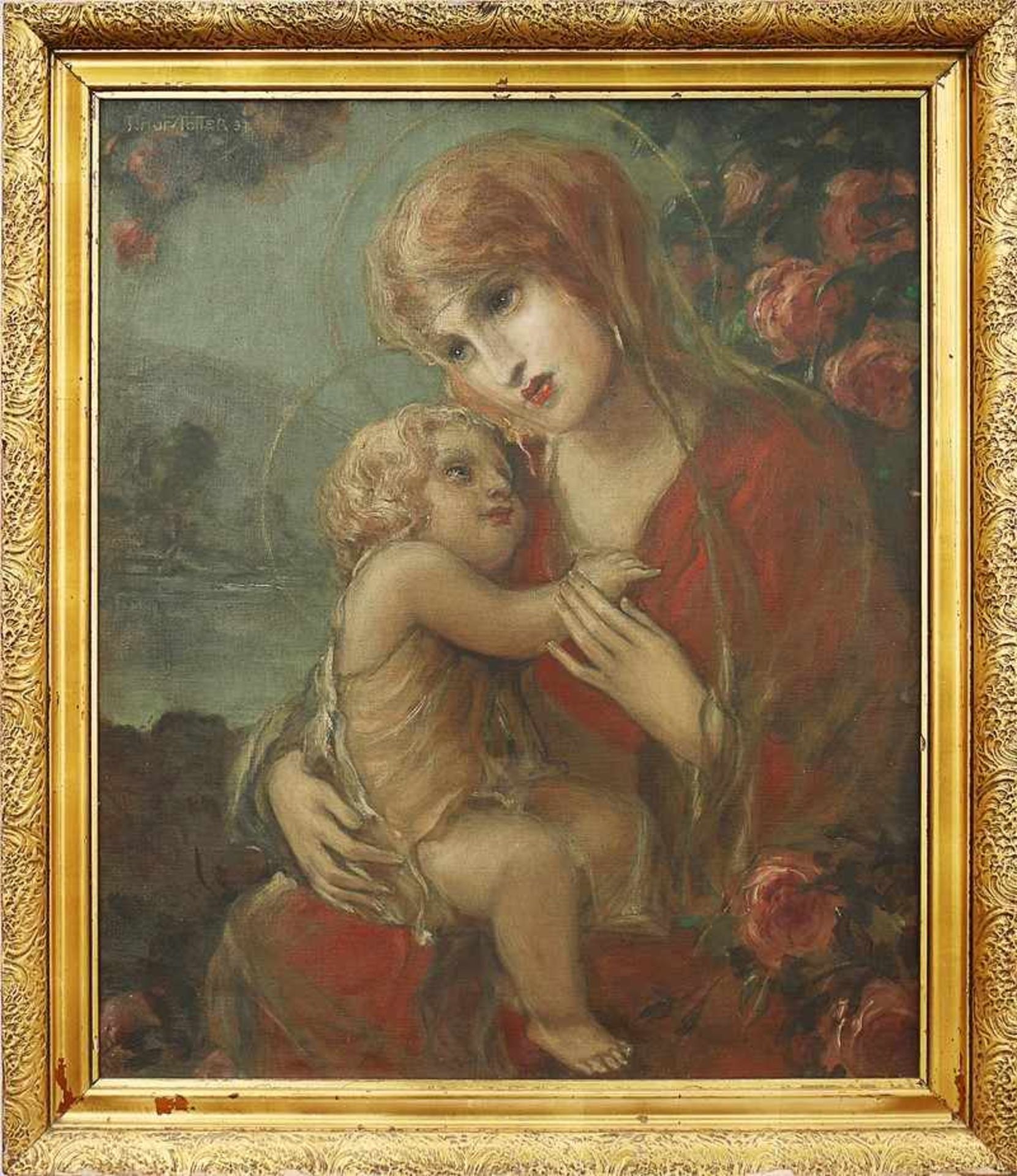 Hofstötter, Franz 1871 München - 1958 Bachern, "Madonna mit dem Jesuskind", in liebevoller Umarmung,
