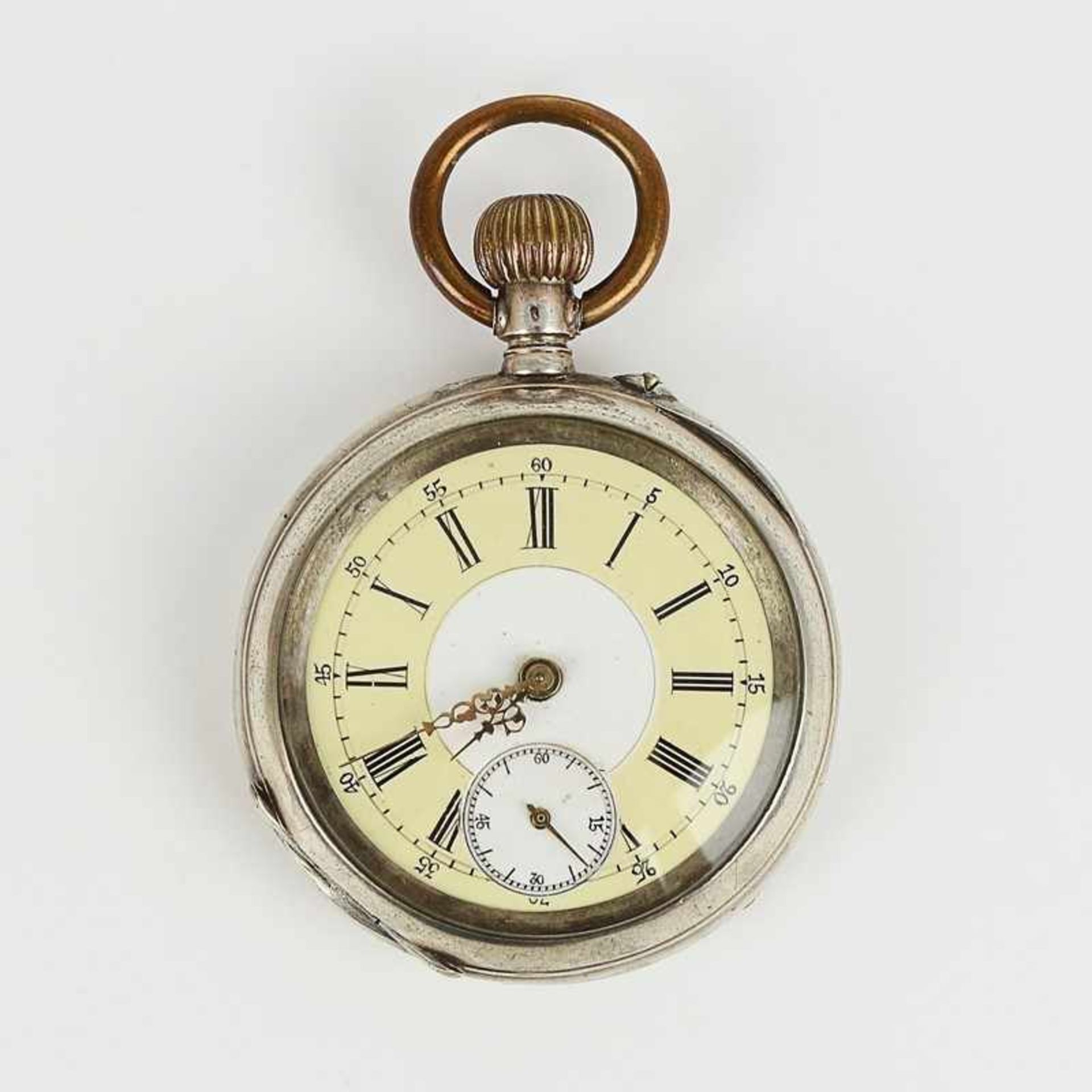 Herrentaschenuhr um 1900, Si 800, Lepine-Gehäuse, Dca.4,3cm, röm./arab. Ziffern, kl. Sek. auf 6,