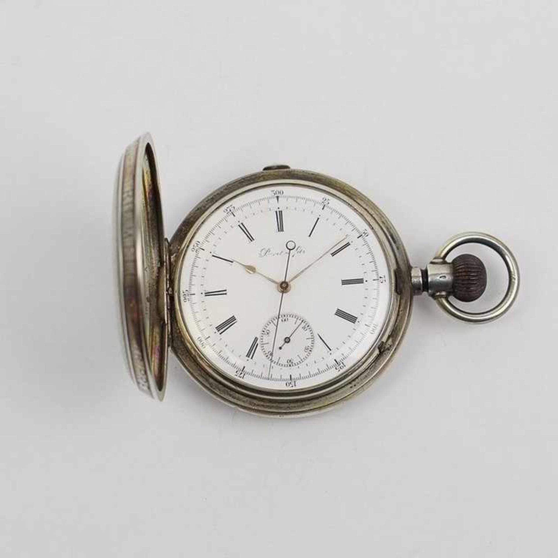 Herrentaschenuhr - Perret & Fils um 1880, Si 875, Swiss Watch, Savonette, Chronograph, rund, Dca.5,