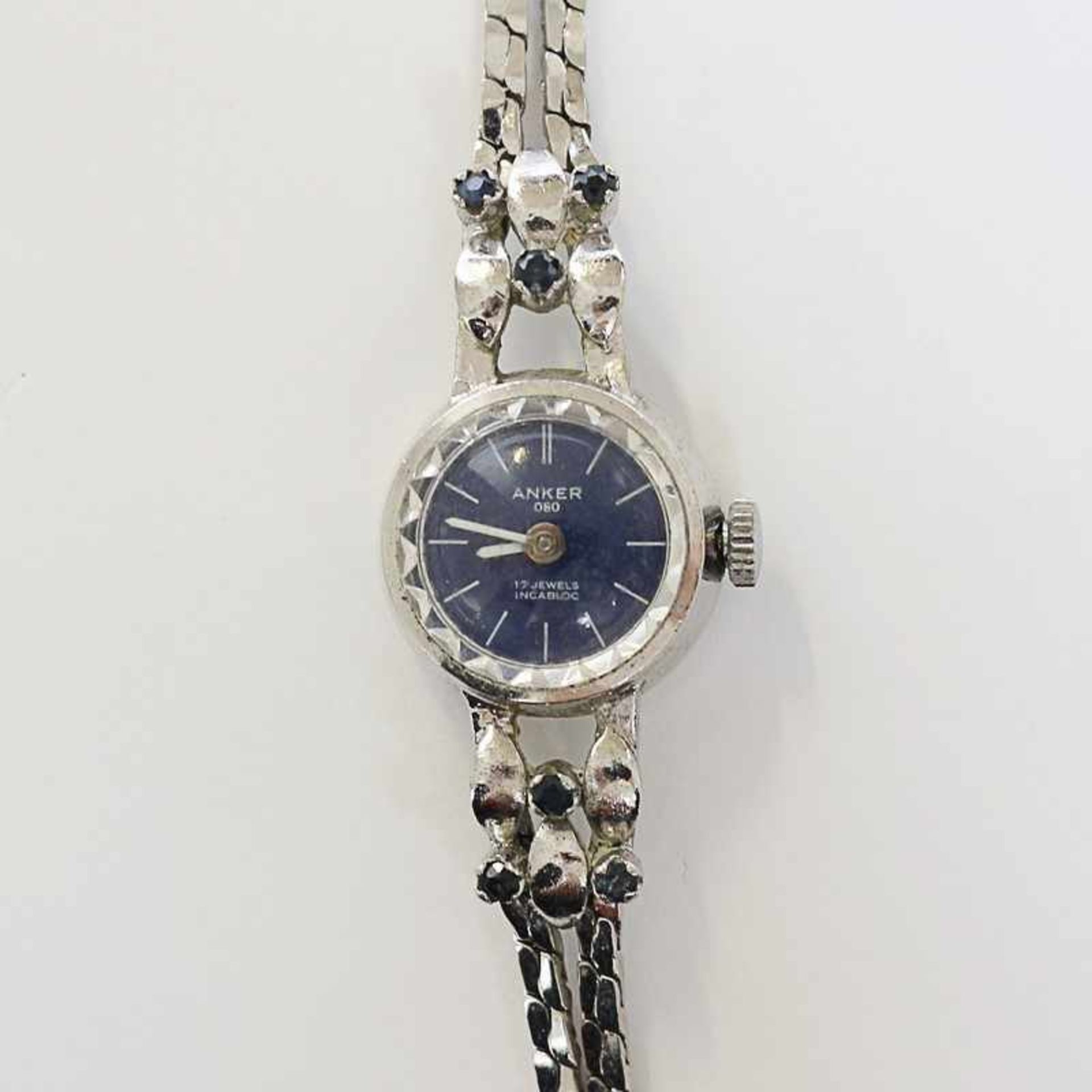 Damenarmbanduhr - Anker Si 835, rundes Gehäuse, Dca.1,6cm, blaues Zifferblatt, gem. "080 17 Jewels