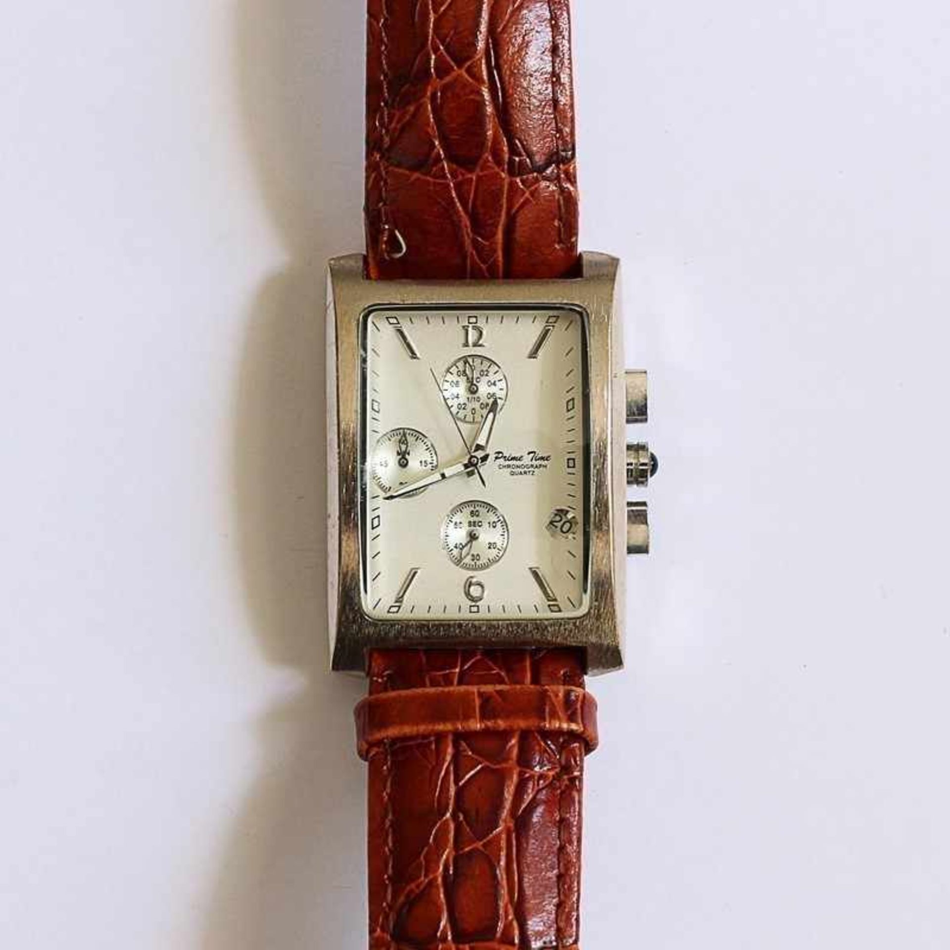 Herrenarmbanduhr - Prime Time gem. "Chronograph Quartz", rechteckiges Gehäuse, ca.3 x 4,5cm,