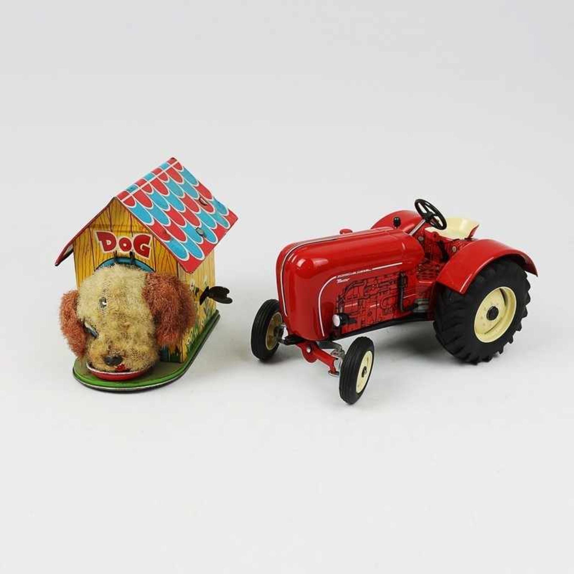 Kovap - Blechspielzeug u.a. 2 T.; 1x Traktor, Porsche Diesel Master, 1:25, rot, Uhrwerk fkt.tüchtig,