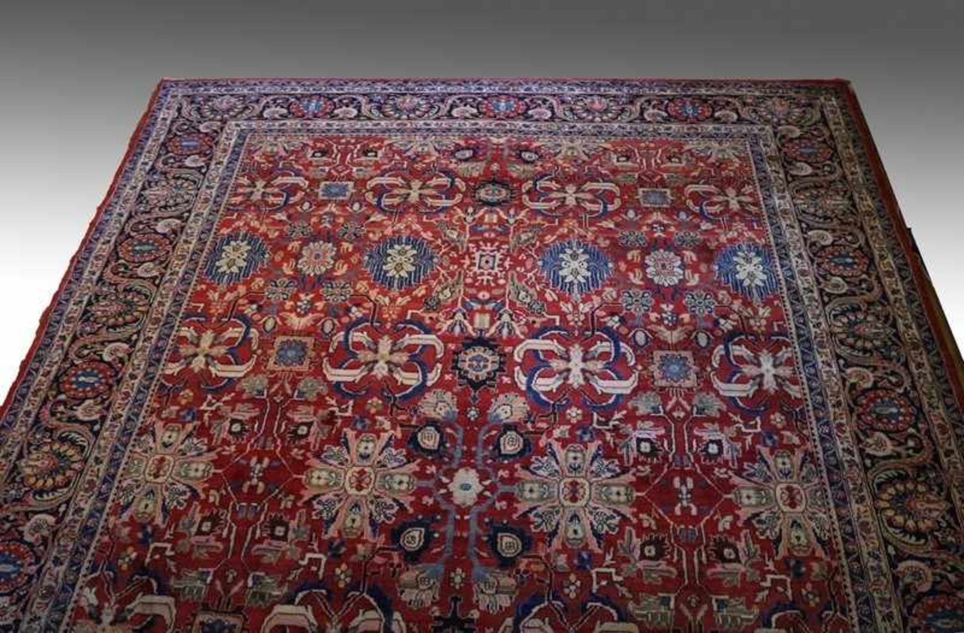 Orientteppich Iran, bez. Teheran, wohl Heriz, Baumwolle/Wolle, hoher Flor, schöner Lüster,