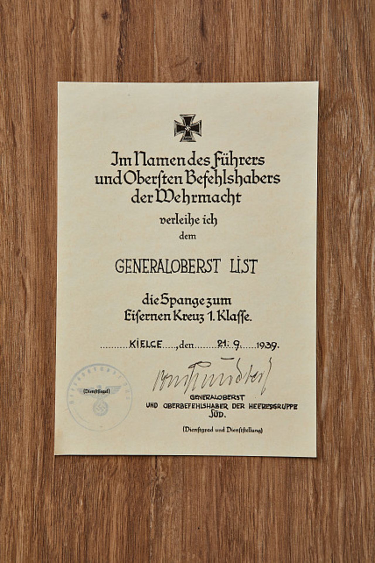Deutsches Reich 1933 - 1945 - Heer - Generalität : Generalfeldmarschall Wilhelm List - Konvolut