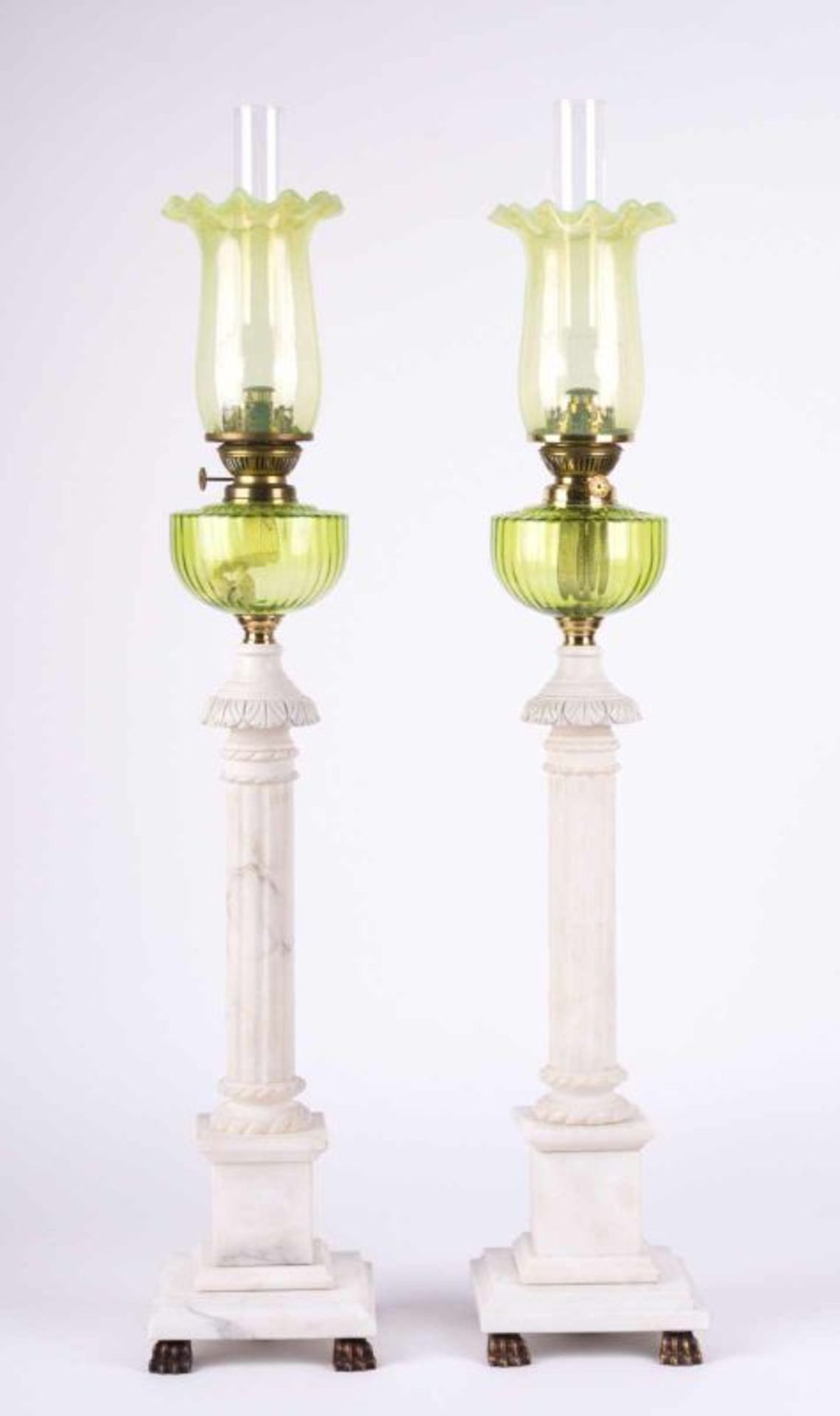 Paar Petroleumlampen Gründerzeit / Pair of kerosene lamps - Schaft aus [...] - Bild 2 aus 12