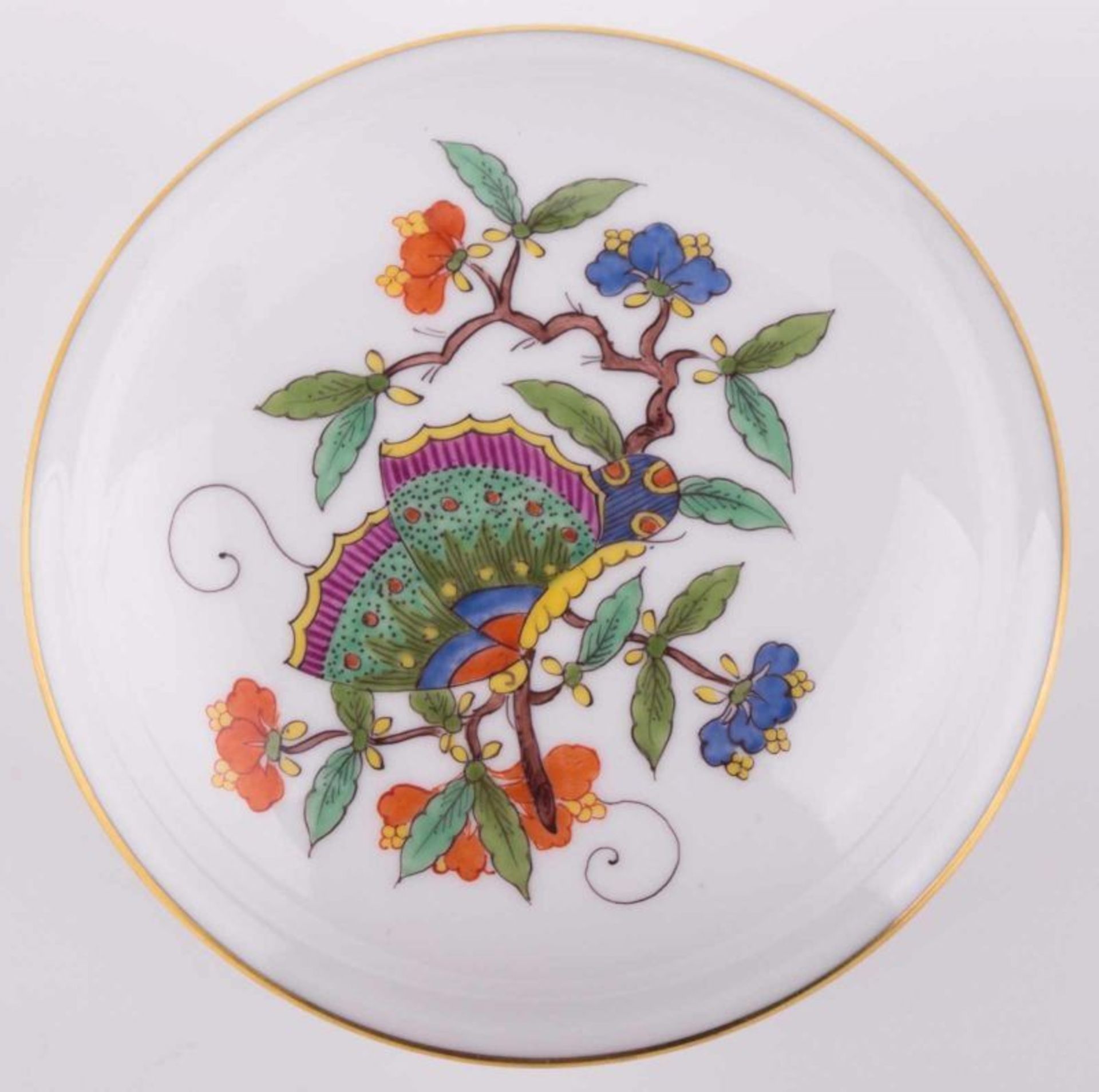 Deckeldose Meissen / Lidded bowl, Meissen - Dekor Schlossvase, Goldrand, blaue [...] - Bild 2 aus 10
