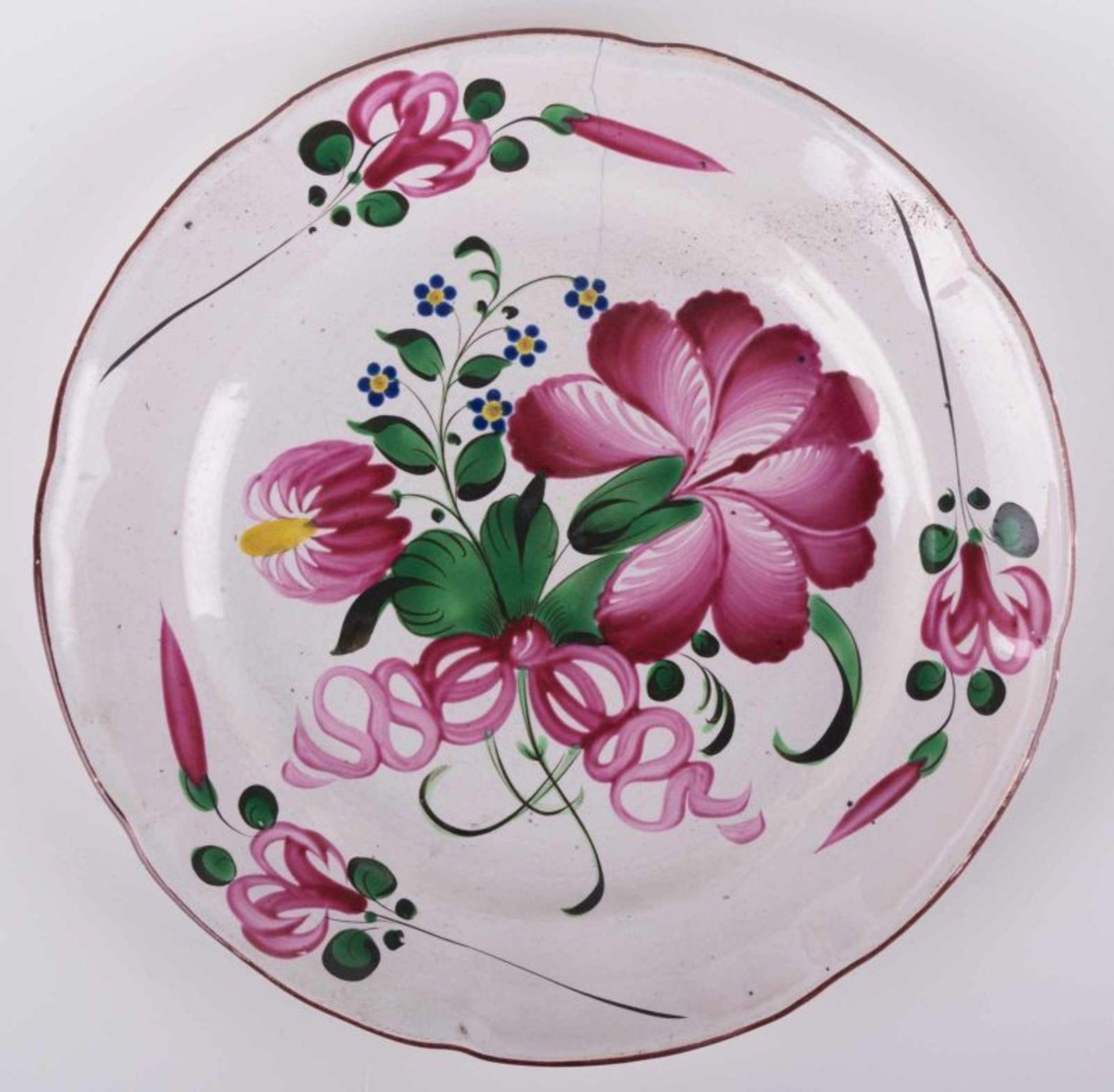 Fayence Teller 18./19. Jhd. / Faience plate, 18th/19th century - bemalt mit [...] - Bild 2 aus 4