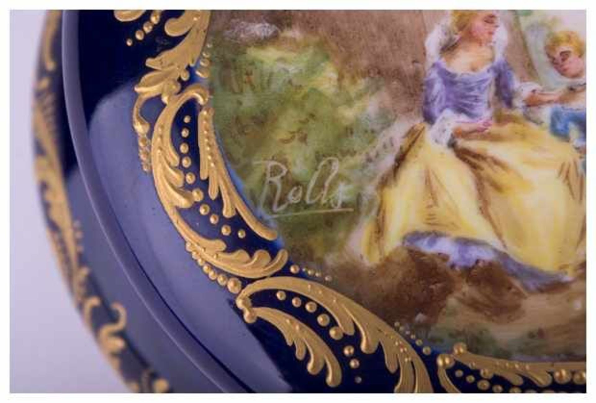 Deckeldose Frankreich / Lidded box, France - kobaltblau, reiche Goldstaffage, auf [...] - Image 4 of 10