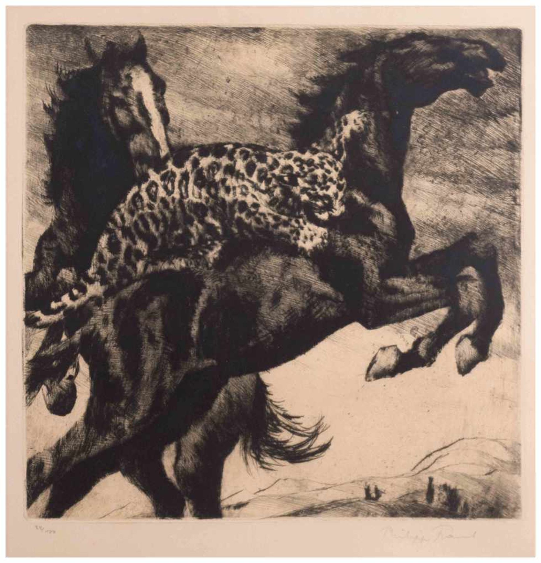 Philipp FRANCK (1860-1944) - "Kampf mit Leopard" - Grafi-Multiple, Radierung, [...]