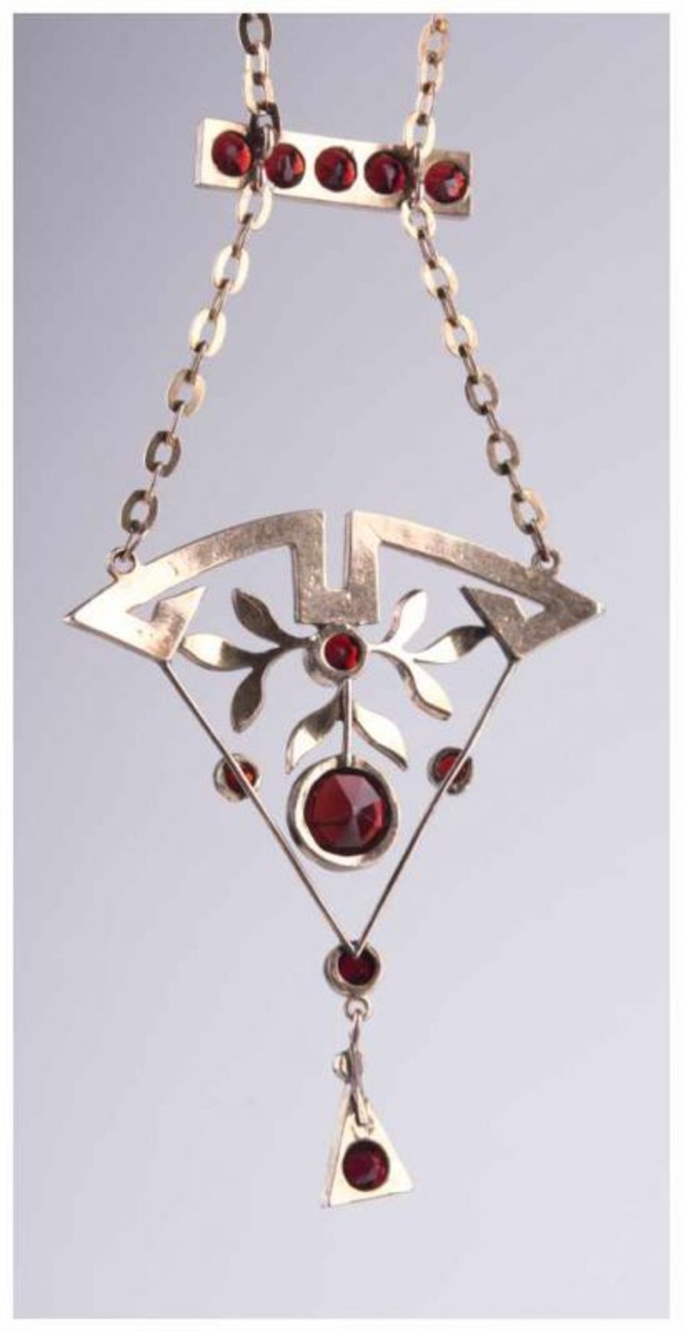 Jugendstil Granat-Collier / Art Nouveau garnet necklace - RG double, besetzt mit [...] - Image 3 of 8