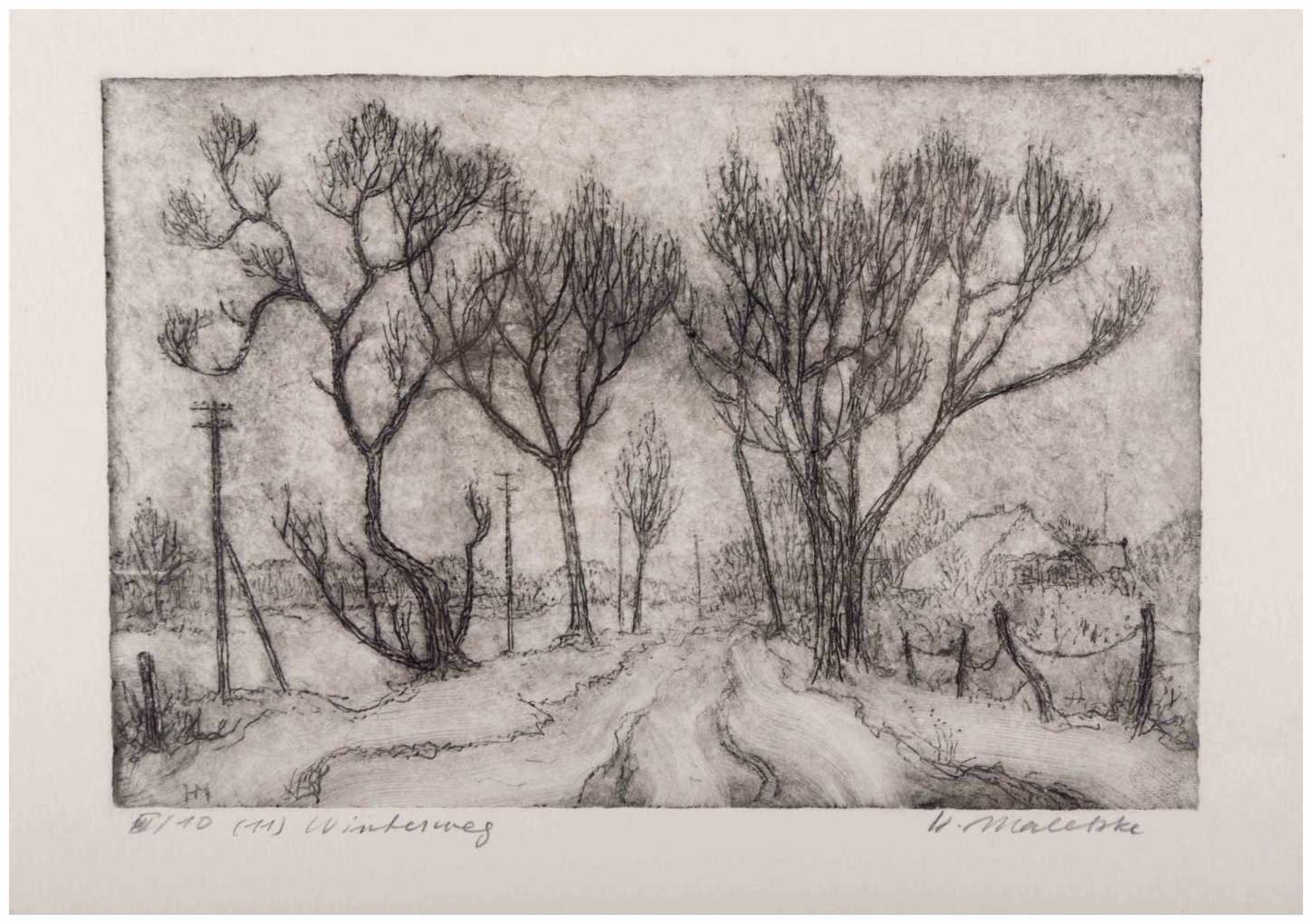 Helmut MALETZKE (1920) - "Winterweg" - Grafik-Multiple-Radierung, ca. 24 cm x 31 [...]