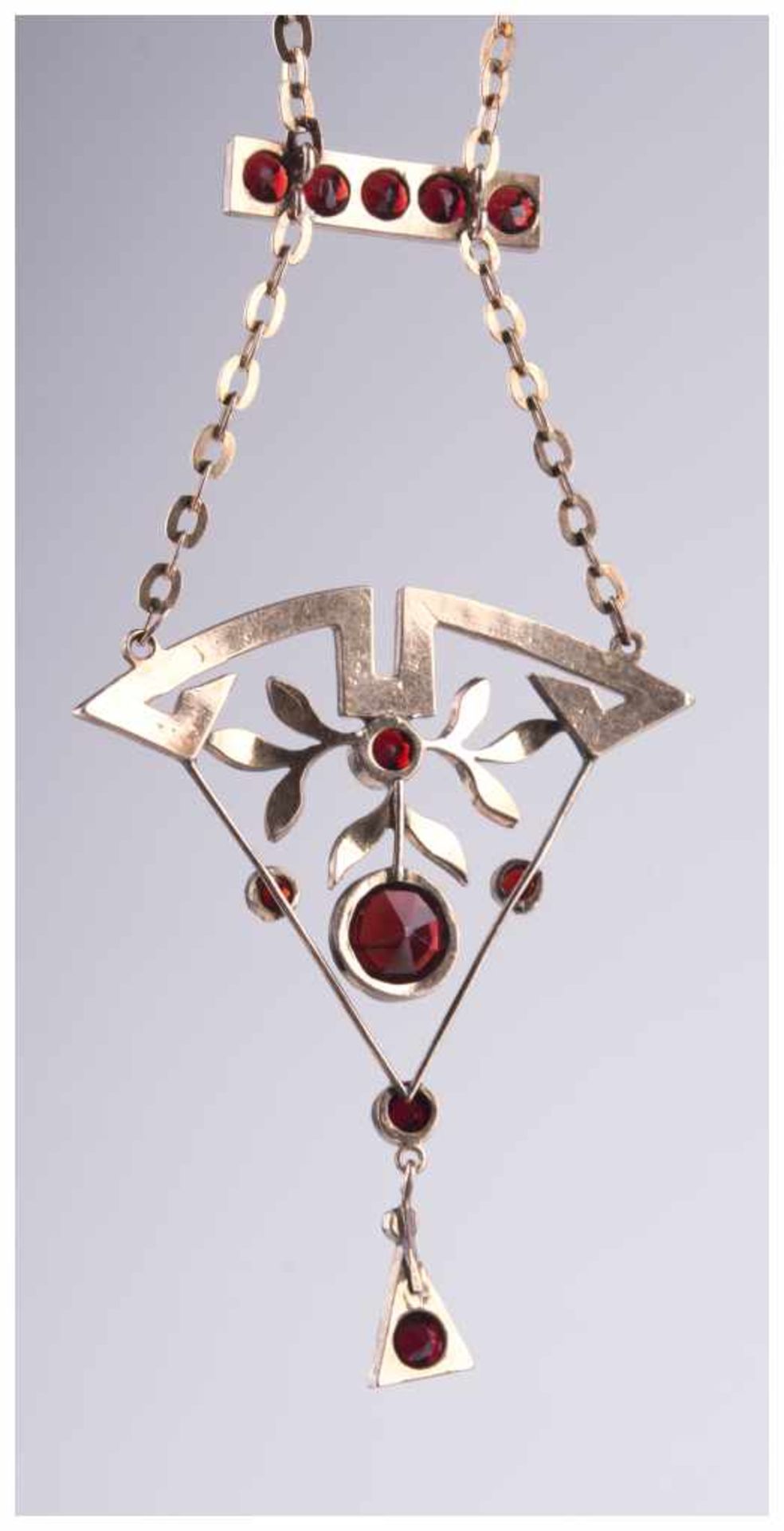 Jugendstil Granat-Collier / Art Nouveau garnet necklace - RG double, besetzt mit [...] - Image 6 of 8