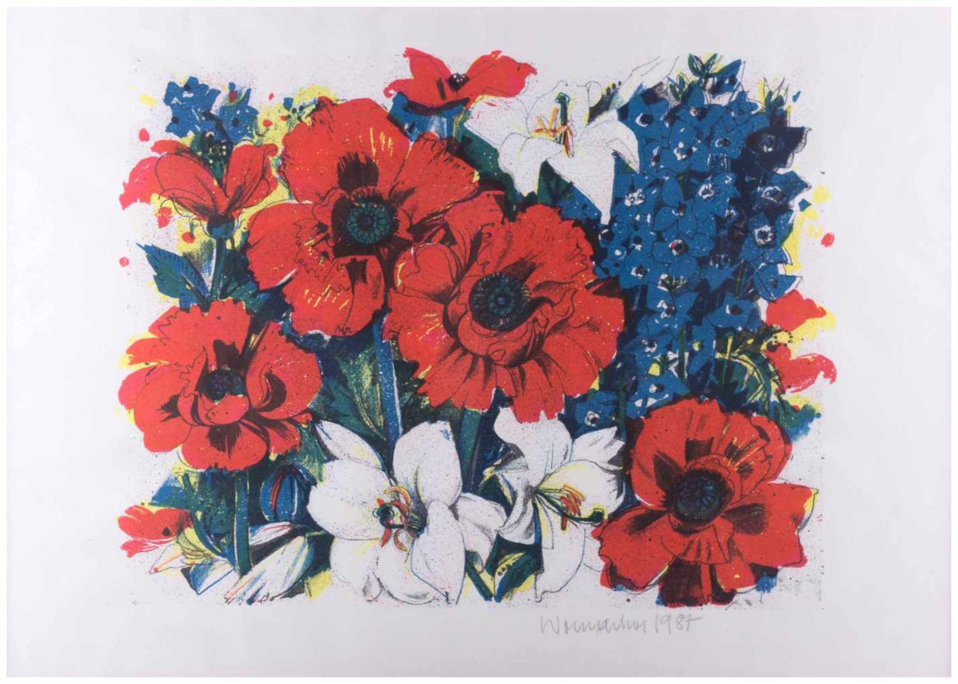 Walter WOMACKA (1925-2010) - "Mohnblumen, Lilien und Rittersporn" - [...]