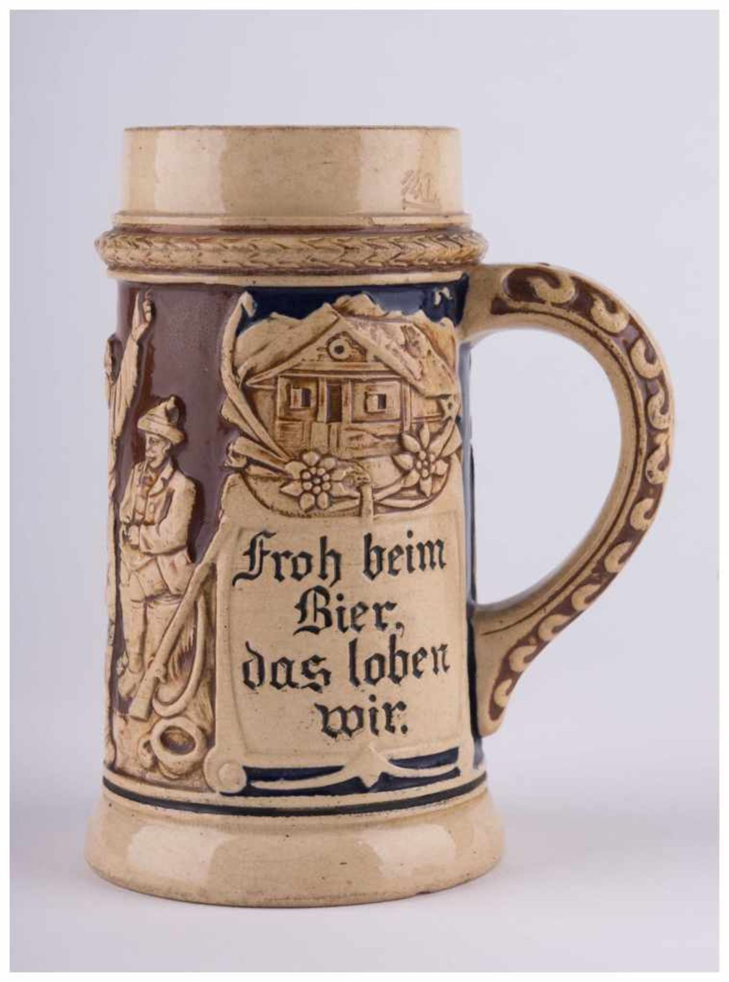 Bierkrug um 1900 / Beer tankard, about 1900 - 1/4 L, mit Sinnspruch-ein fröhlich [...] - Image 7 of 8