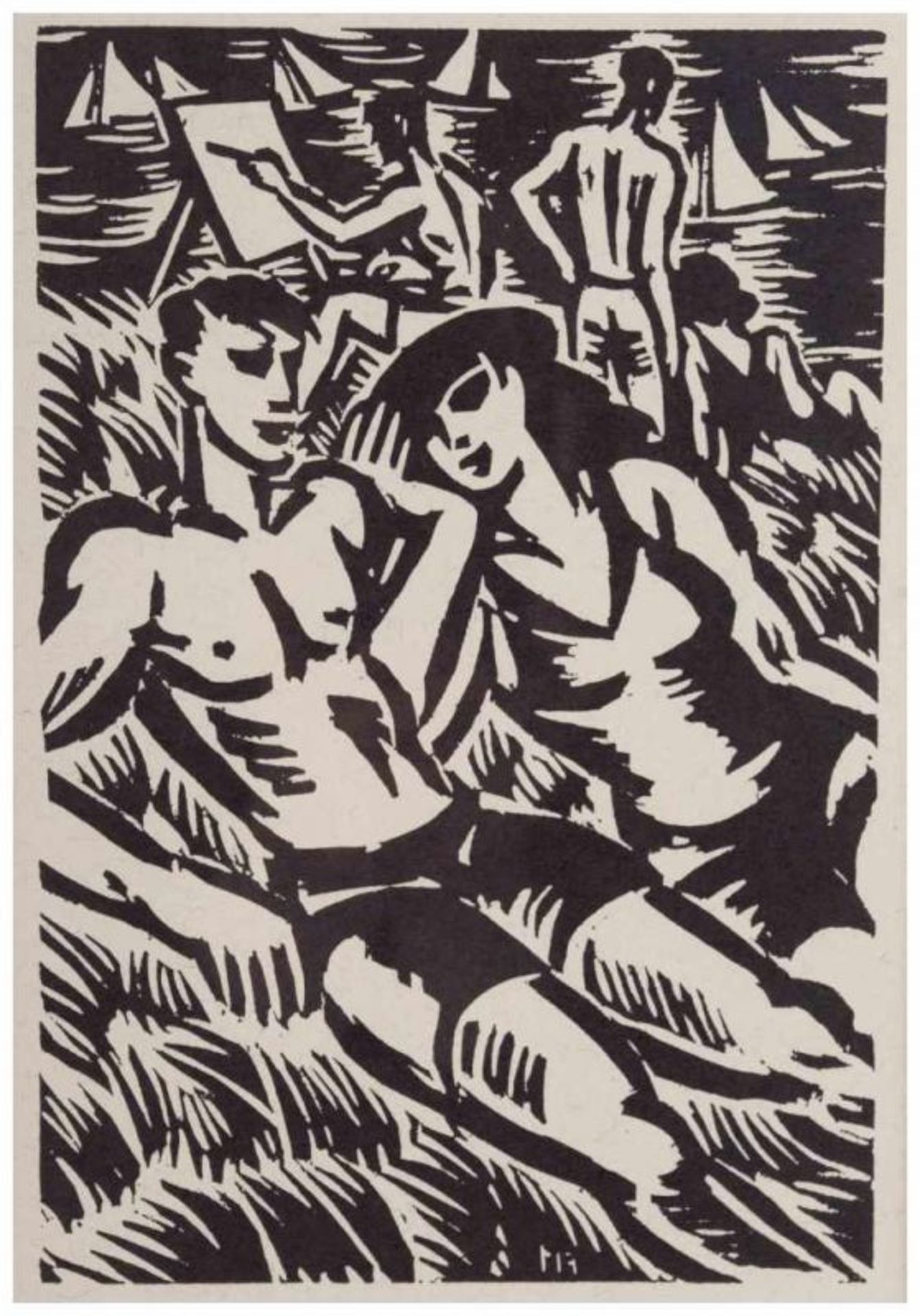 Frans MASEREEL (1889-1972) - "Am Strand" - Grafik-Multiple-Holzschnitt, Sichtmaß [...] - Image 2 of 6