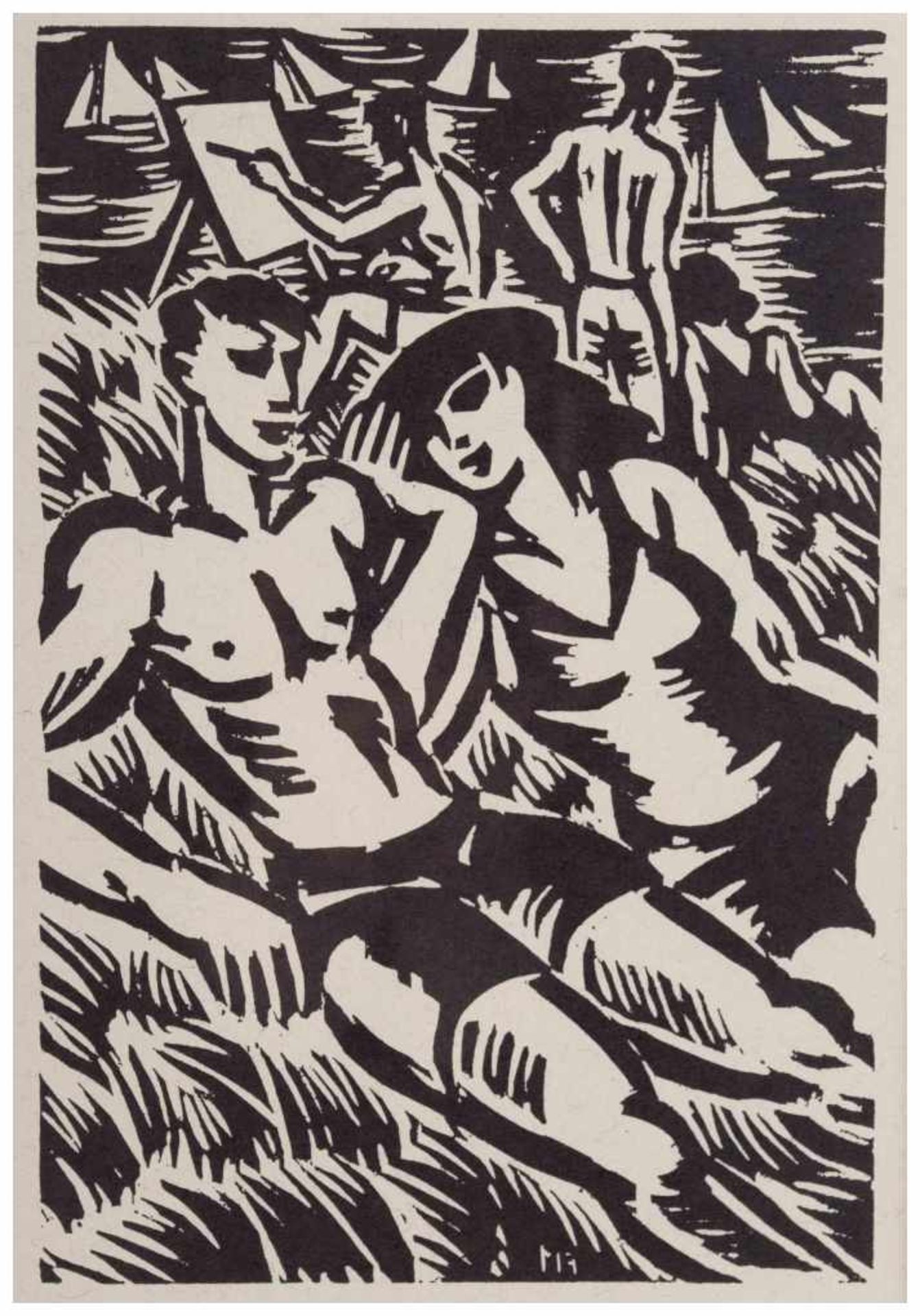 Frans MASEREEL (1889-1972) - "Am Strand" - Grafik-Multiple-Holzschnitt, Sichtmaß [...]