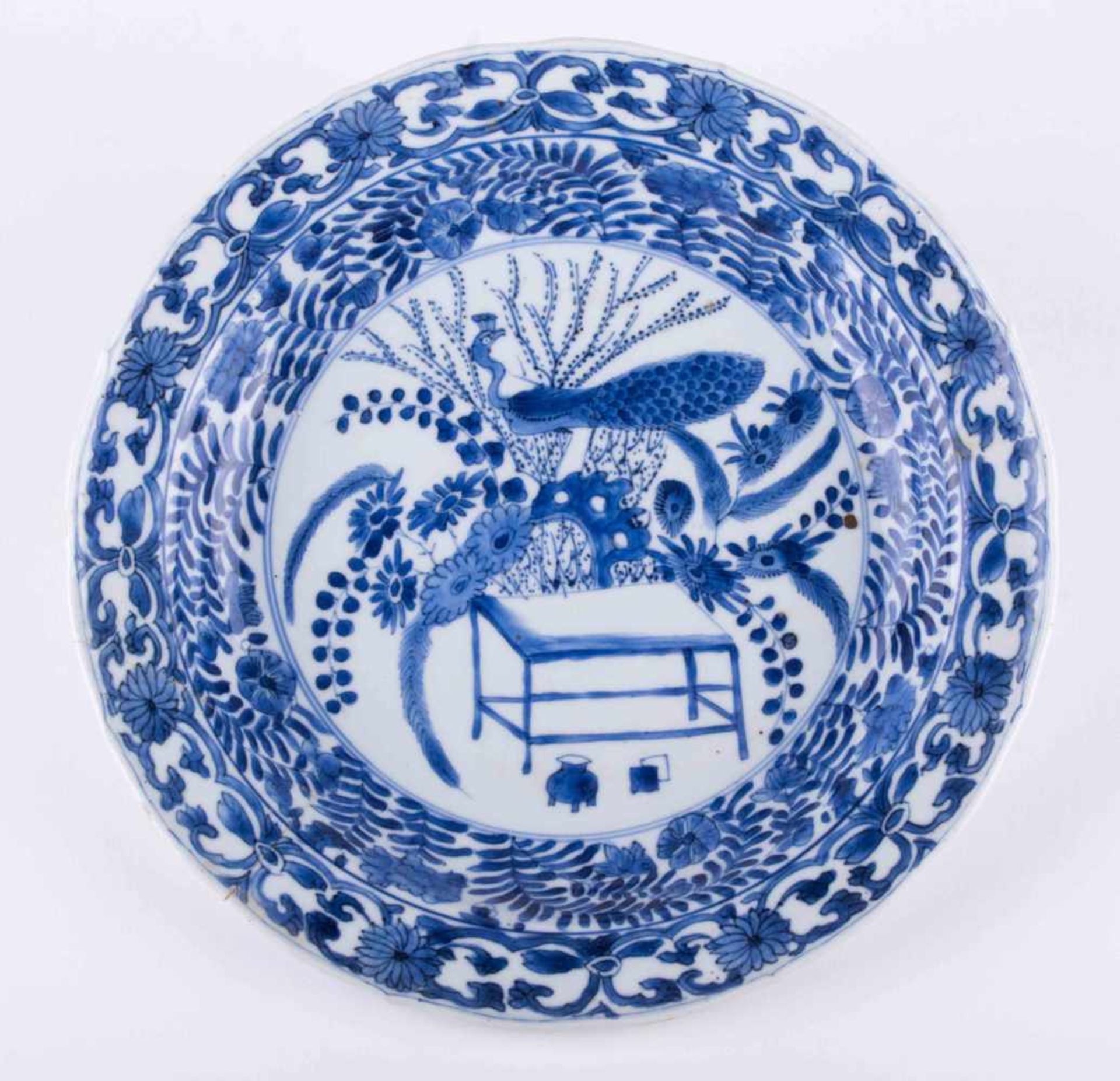 Teller Kangxi China / Plate, Kangxi China Kangxi Teller und Marke aus der Zeit, blau-weiß glasiert