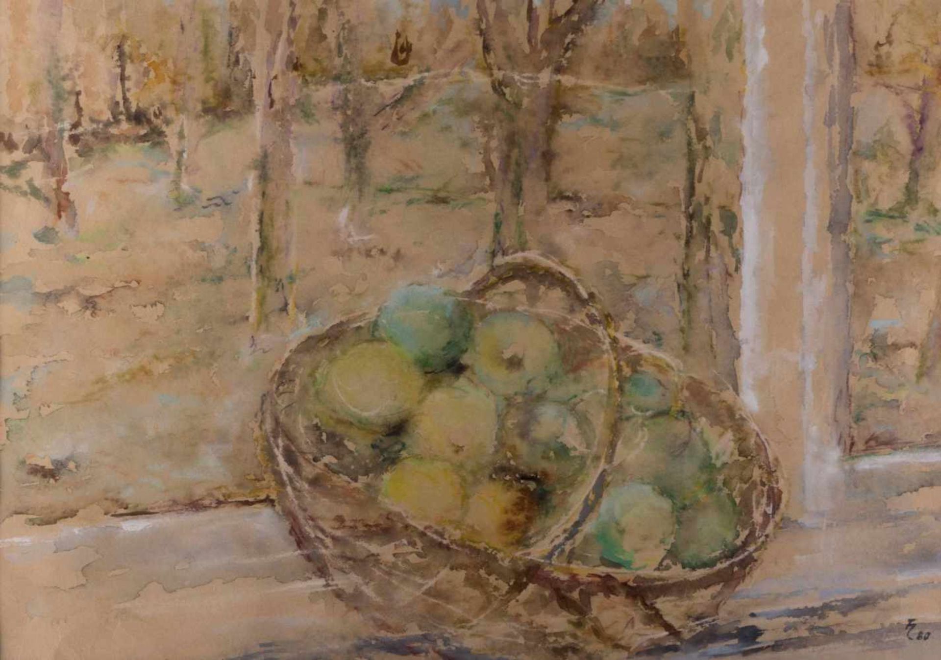 Fritz CREMER (1906-1993) "Früchtestillleben mit Äpfeln" Aquarell-Zeichnung, Sichtmaß 41,5 cm x 48,