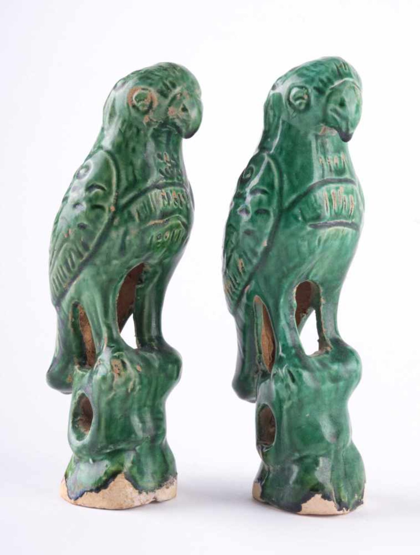 Paar Papageien China 19/20. Jhd. / A pair of parrots China, 19th/20th century Keramik, grün