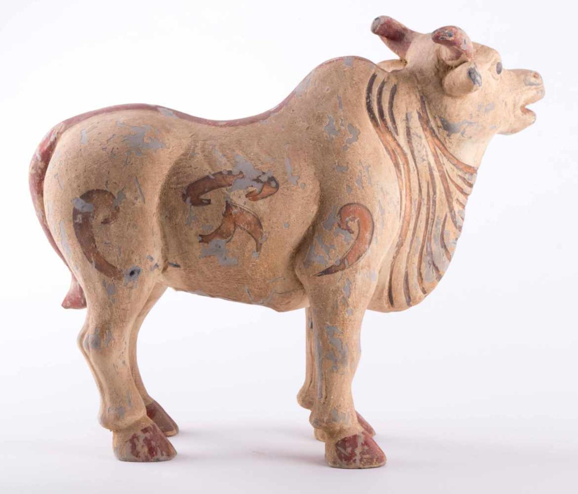 alter Stier China / old cermaic bull, China alte teilsfarbige Fassung, ca. 33 cm x 40 cm x 16 cm, - Bild 2 aus 6