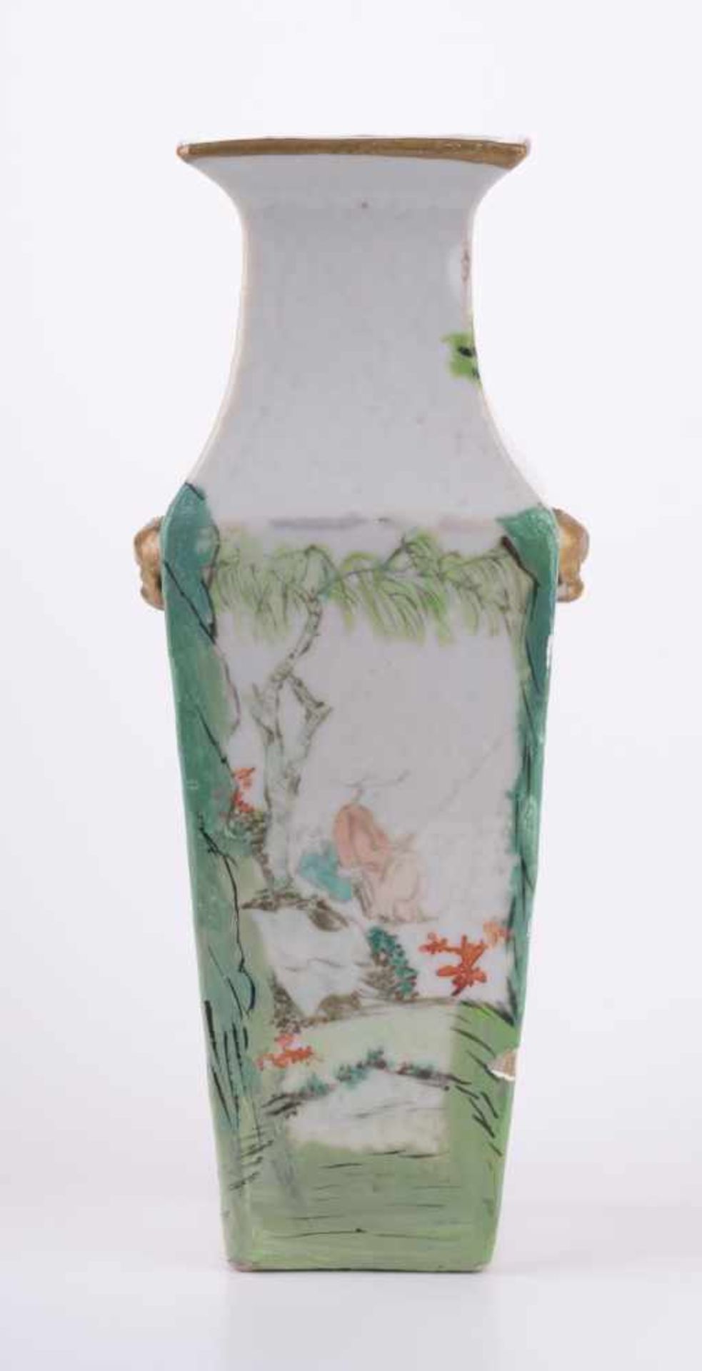 Vase China 19./20. Jhd. bemallt mit Landschafts - und Vogeldekor sowie mit Schriftzeichen, an den - Bild 3 aus 5