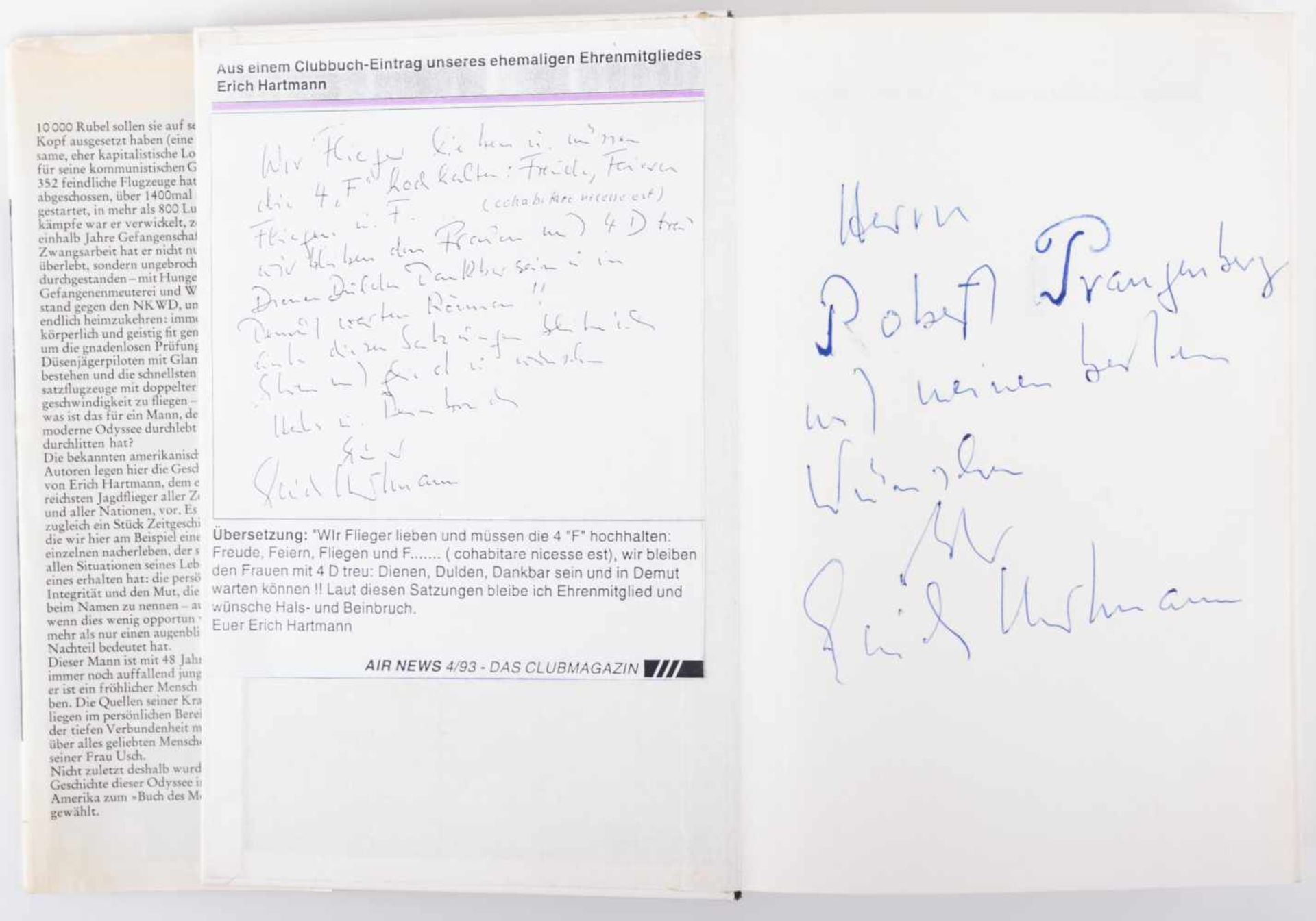 Holt Hartmann vom Himmel Buch, 4. Auflage von 1972 mit persönlicher Widmung von Erich Hartmann an - Bild 4 aus 4
