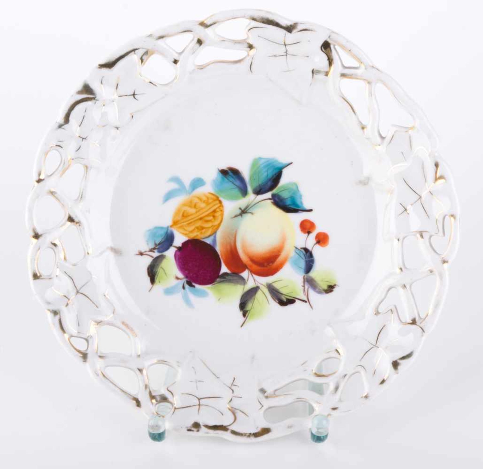 Zierteller / Ornamental plate Porzellanteller, Fahne aus Efeuranken, Früchtedekor, Vergoldung - Bild 2 aus 8