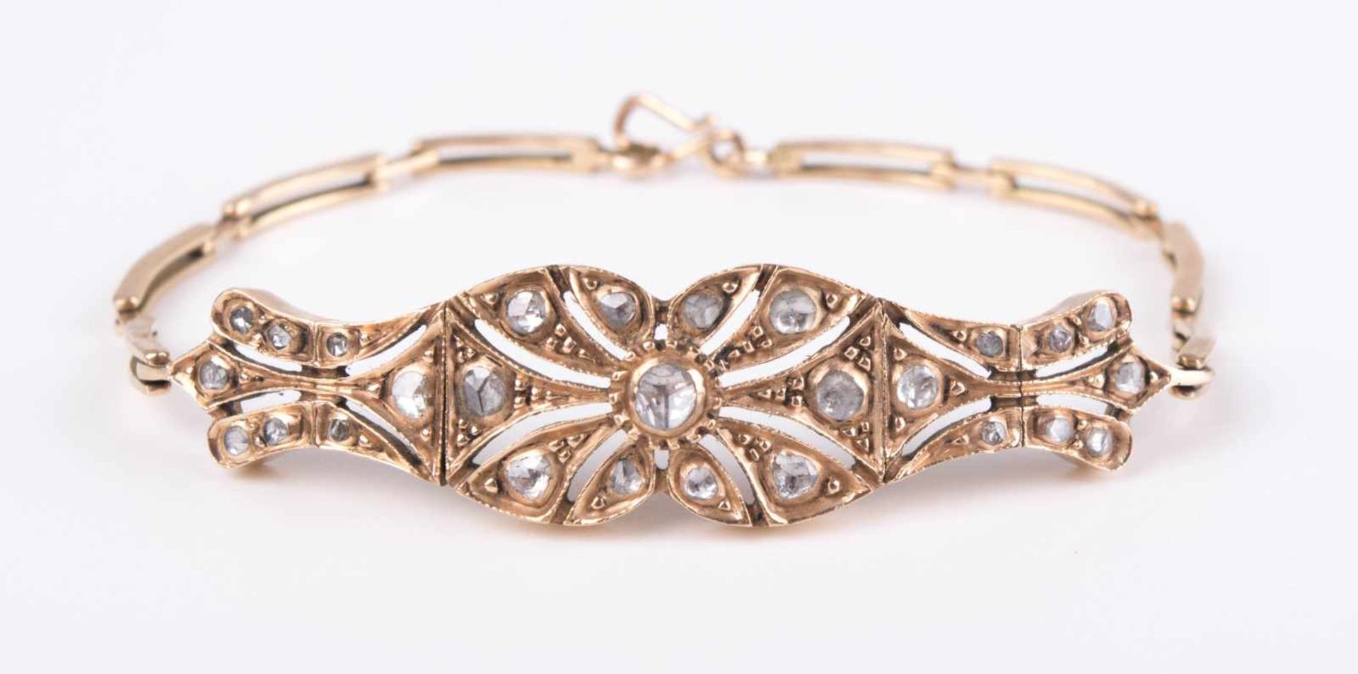 Diamantarmband Türkei um 1900 / diamond bracelet, Turkey about 1900 GG 585/000 geprüft, besetzt